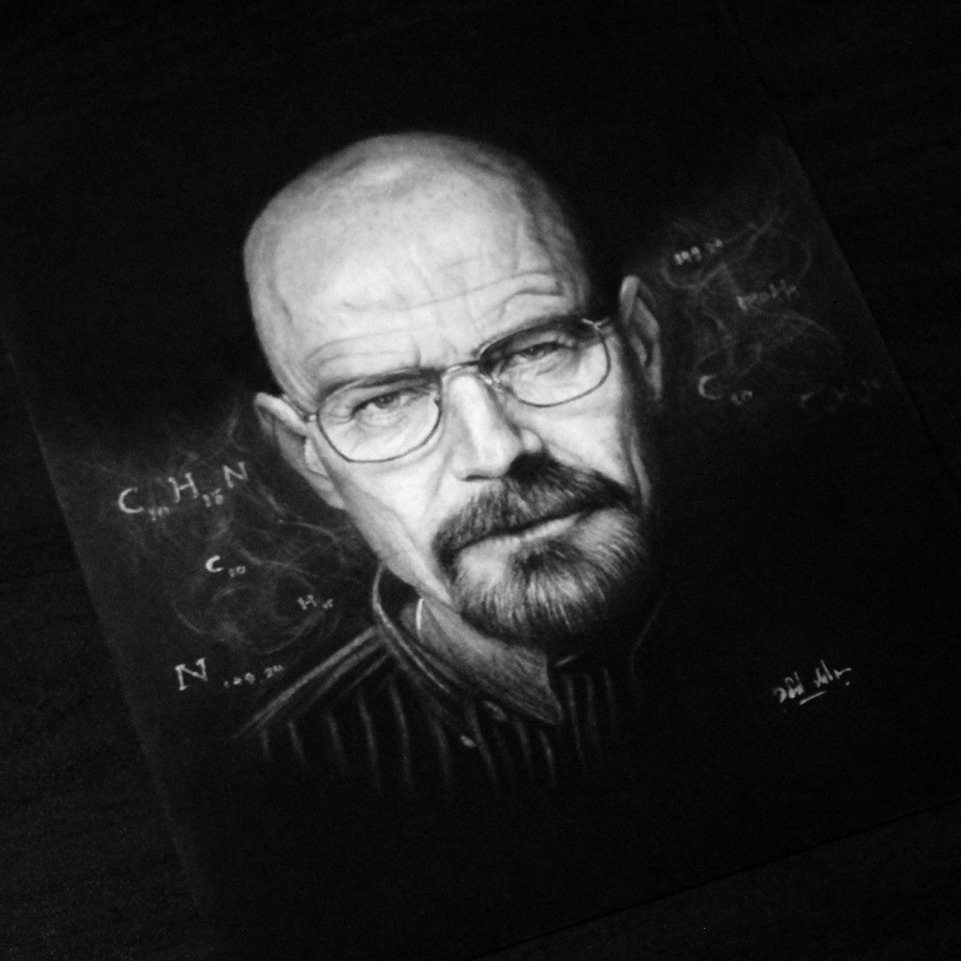 Drawing  sketch Realism portrait walter white breaking bad heisenberg Charcoal Drawing black and white fine art