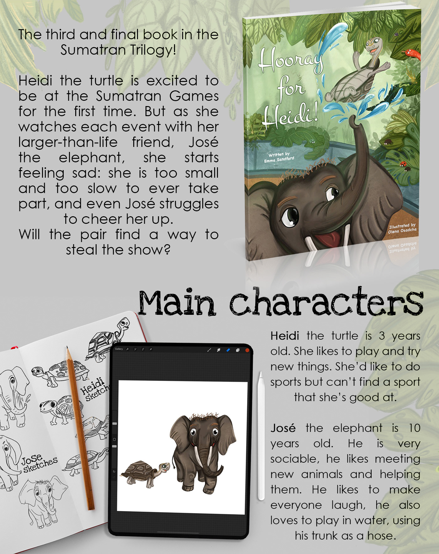 animal illustration digital illustration elephant ILLUSTRATION  Picture book Procreate PROCREATE ART rainforest sumatra Turtle