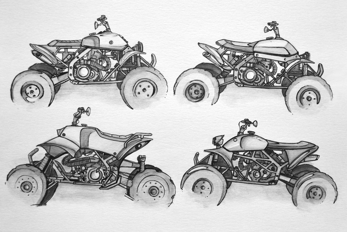 motorcycles cafe racer scrambler typo handmade watersoluble graphite concepts moto Vehicle transportation sketch design Retro sketchs