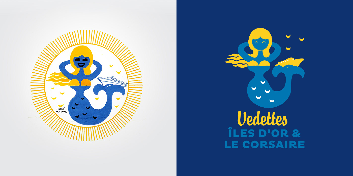 Hervé Morvan boat ILLUSTRATION  mermaid colored corsaire Saint-Tropez sea branding  Logotype