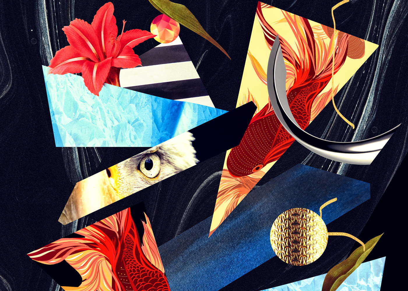 ILLUSTRATION  abstract collage floral eagle geometric Collaboration swimwear Fashion  textile print