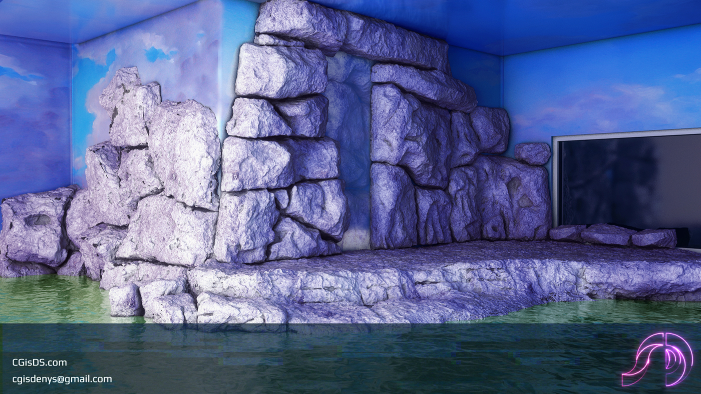 Interior rendering architectural visualization 3D Interior 3D Rendering 3D Plan Artificial sculptures waterfall aqurium