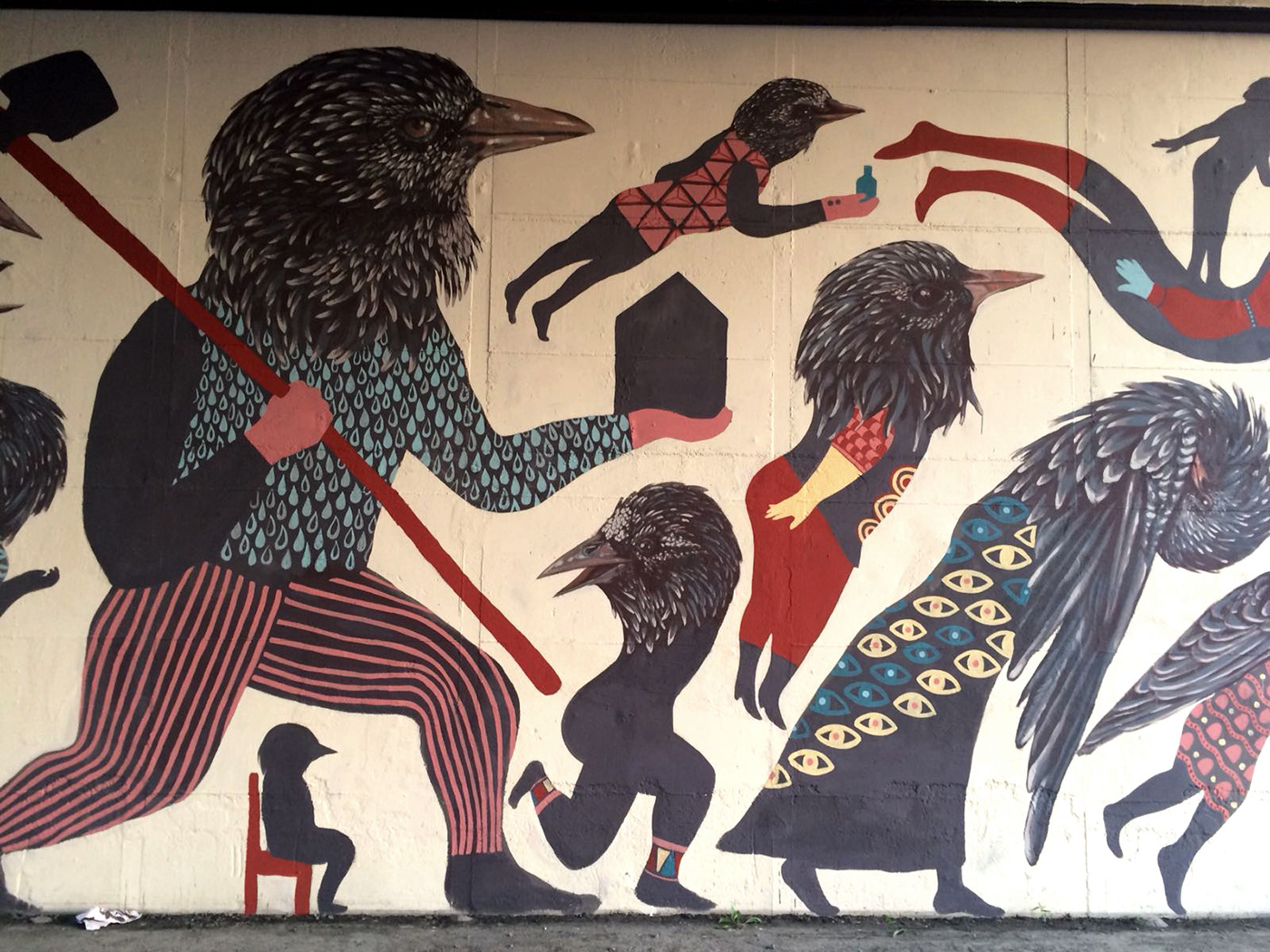 migration Street Art  wall painting birds human pattern culture contemporary art Muralism colors