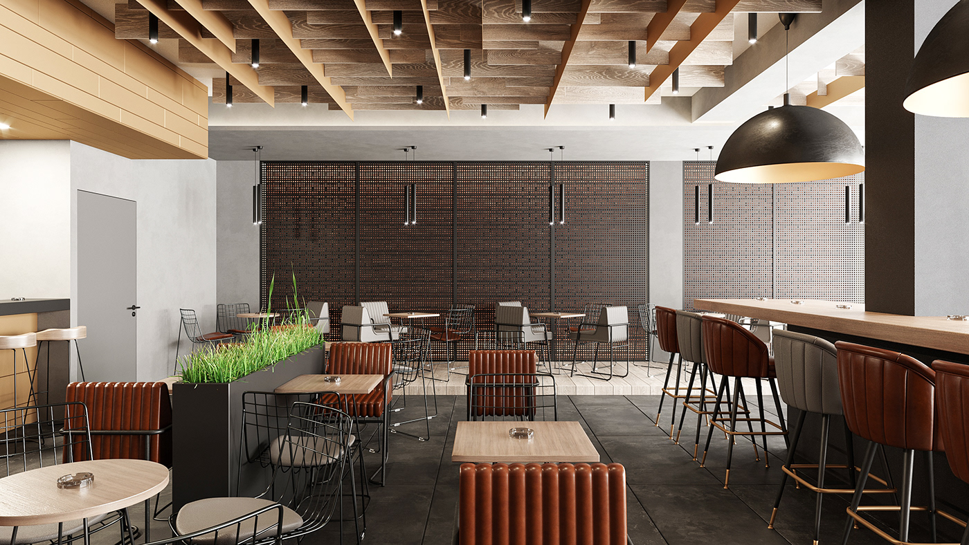 interior design  caffe bar corona design restaurant archviz creative modern