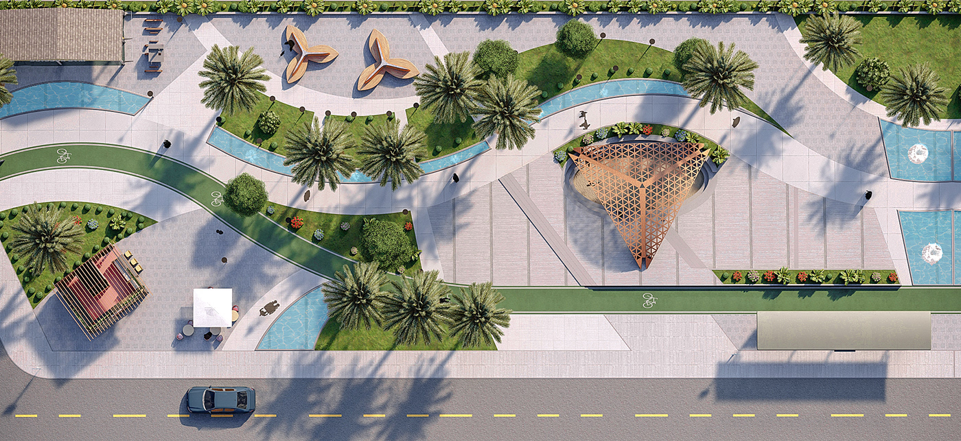 3D Bicycle exterior Gathering greenery KSA Landscape Outdoor sand Urban Design