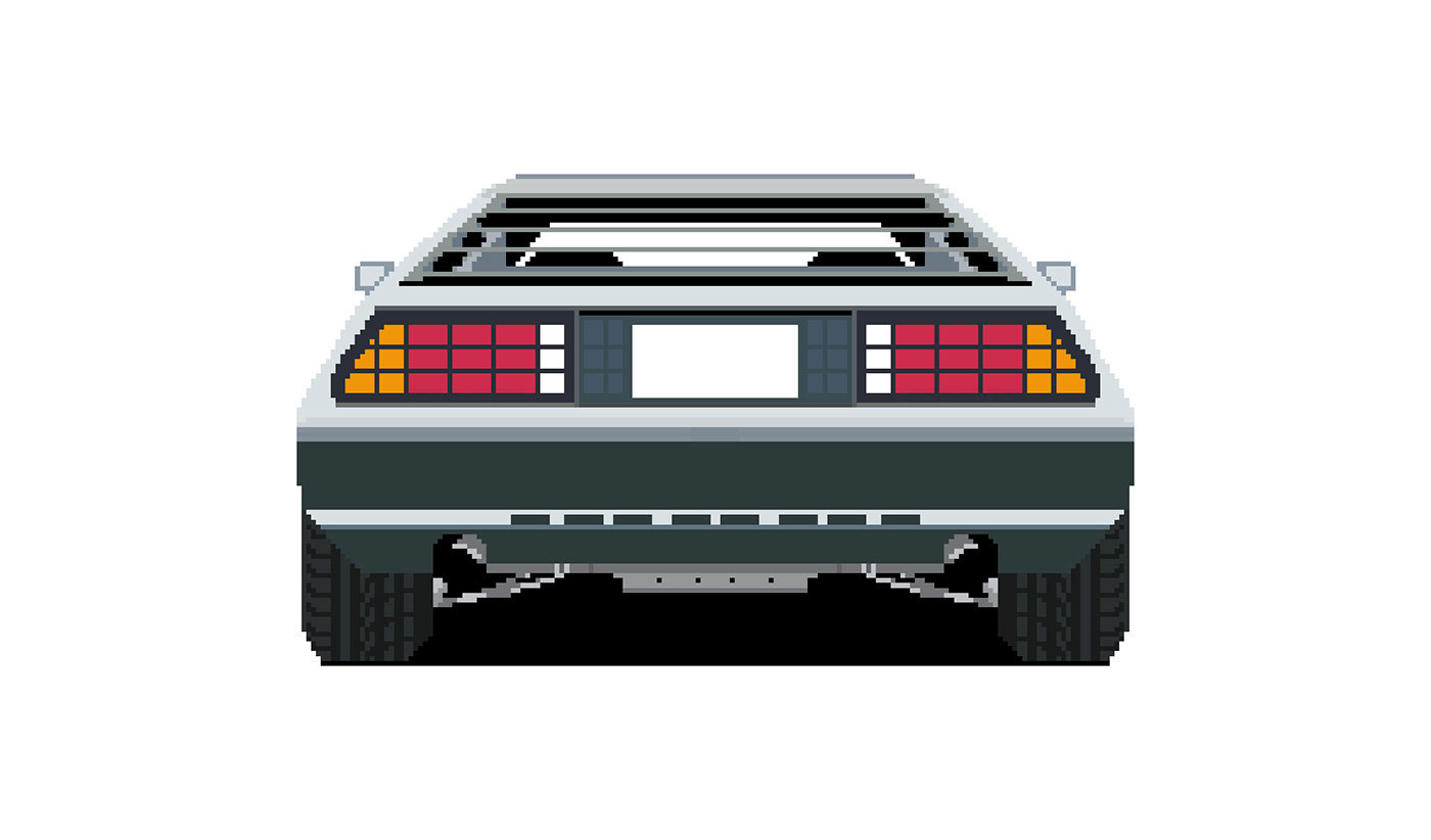 DeLorean Pixel art back view car DMC future