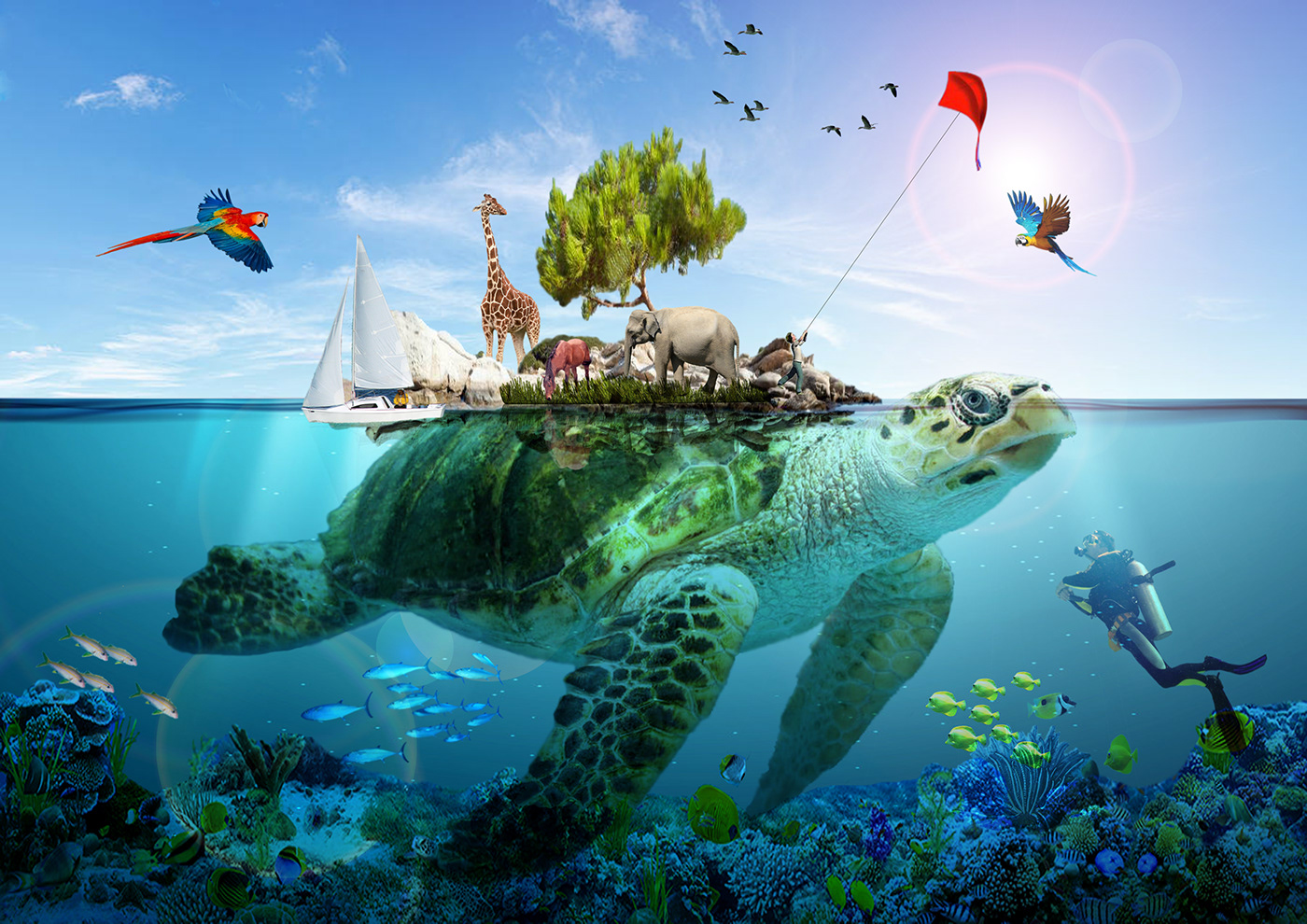World-bearing Turtle is a myth of a giant turtle supporting or containing the world.