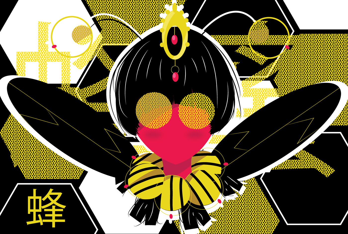 pattern bee bug cute vectorart yellow hexagon animegirl