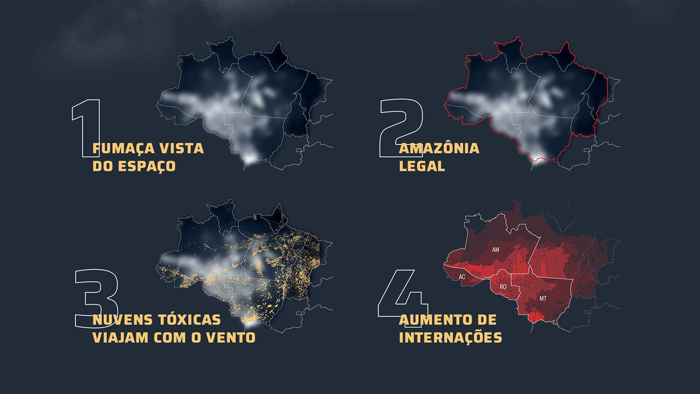 Amazon cartography COVid data visualization dataviz fire forest Health smoke visualization