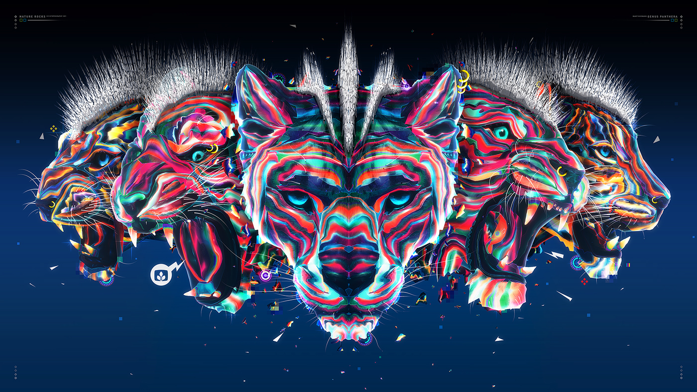 Nature tiger lion rocks neon leopard jaguar Ps25Under25 bright vector band animal wallpaper future glow