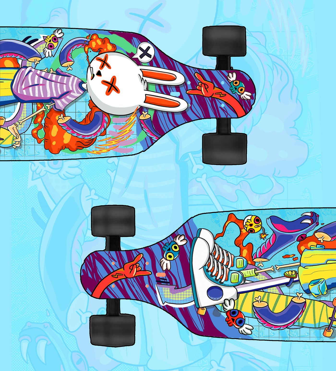 LONGBOARD design cartoon digital illustration Procreate sketch skateboard
