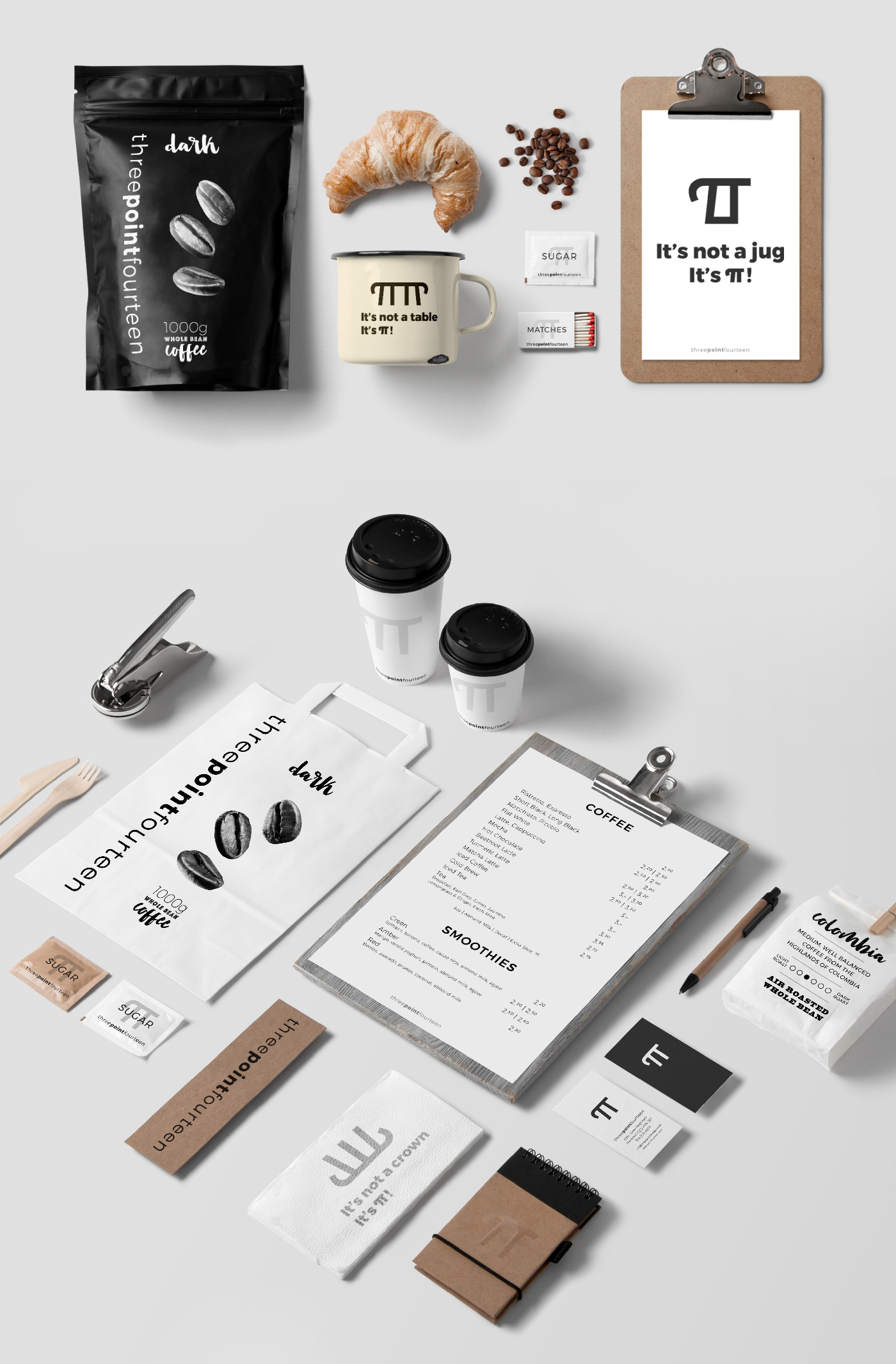 Coffee branding  graphic Stationery Packaging design beans clarity creative b&w