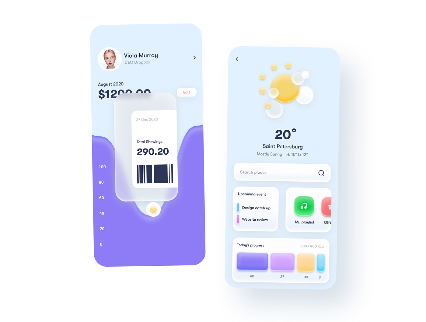 3D activity clean Figma kit mobile product skecth UI WALLET