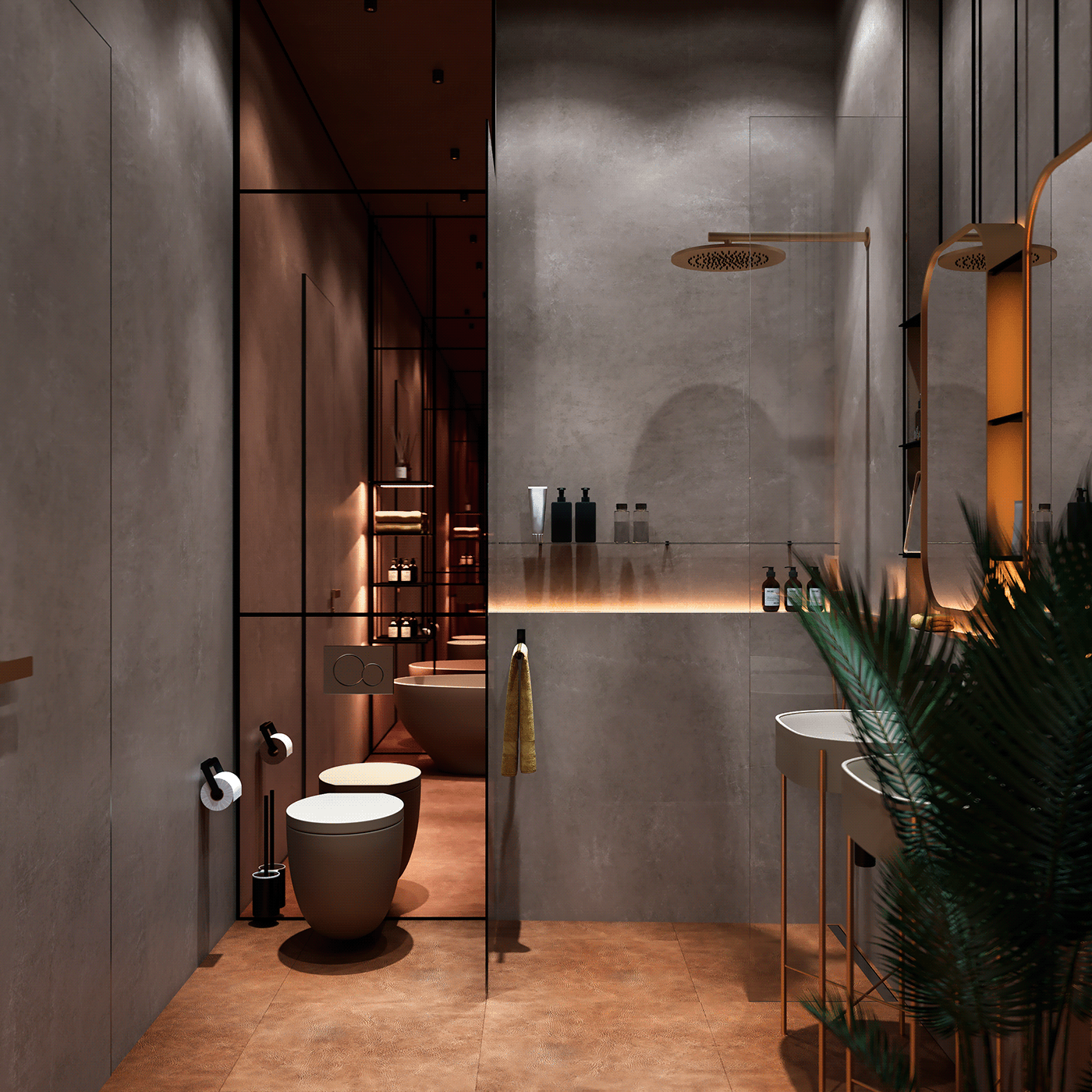 3D Visualization 3dsmax bathroom concrete hotel Marble mirror modern interior rendering restaurant