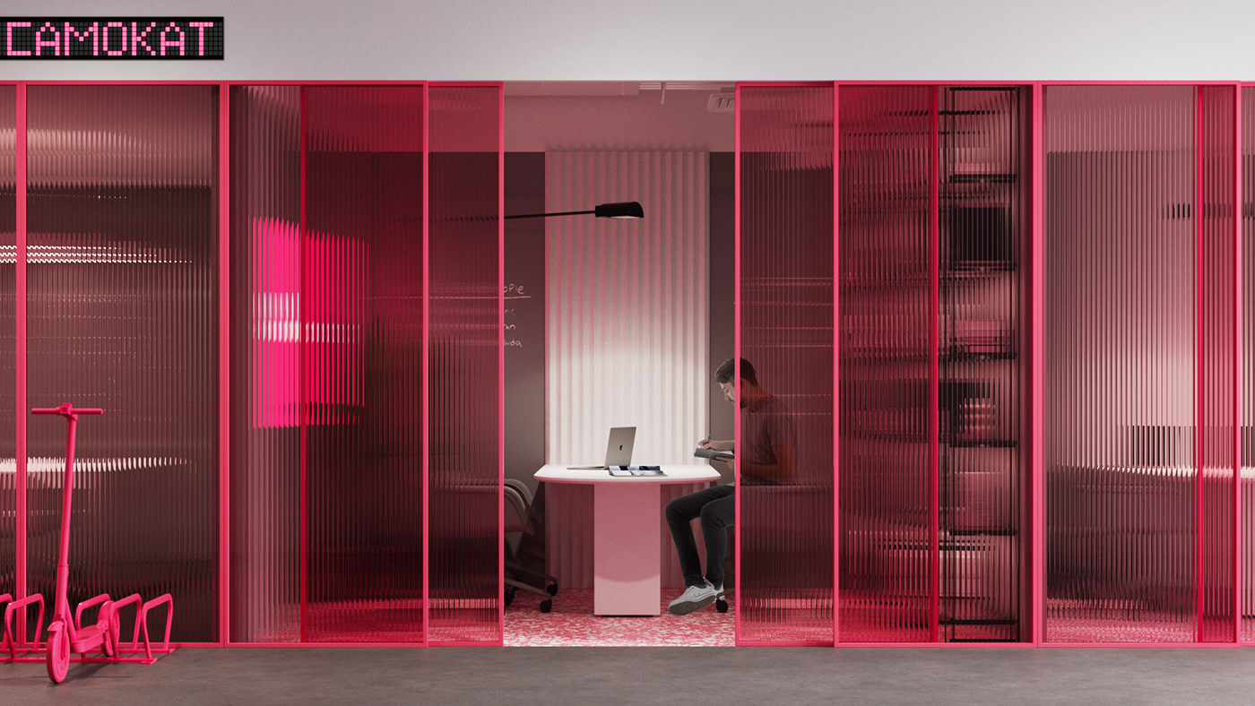 minimalistic Office Office Design pink color playzone Public Interior интерьер офиса  офис Самокат