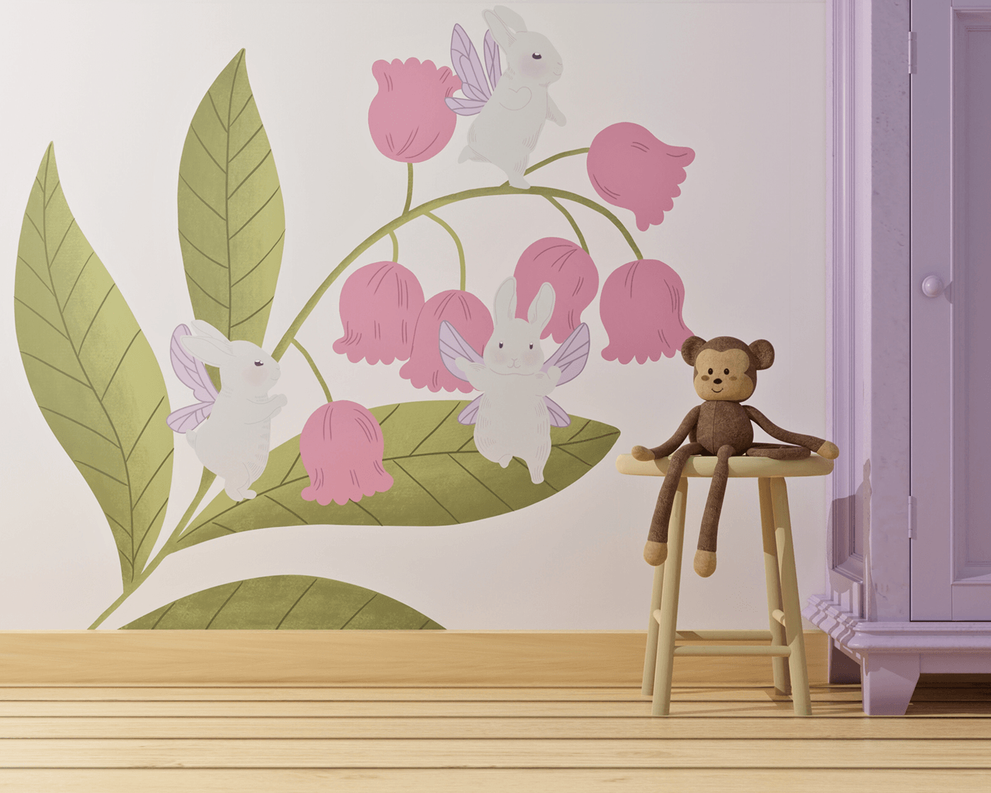 fairy Flowers wallpaper Digital Art  ILLUSTRATION  Character design  floral pattern walldesign interior design  kids illustration
