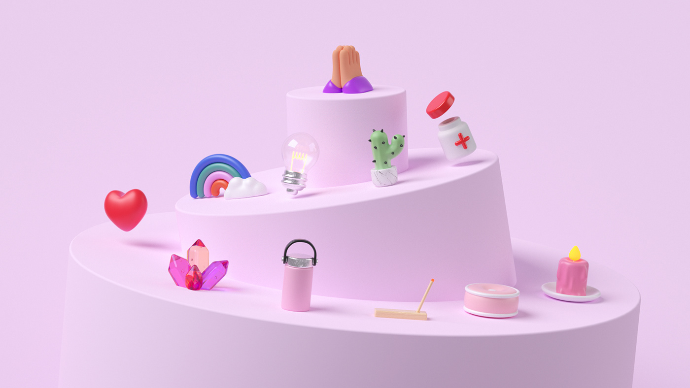 3D colorful cute icons stylized