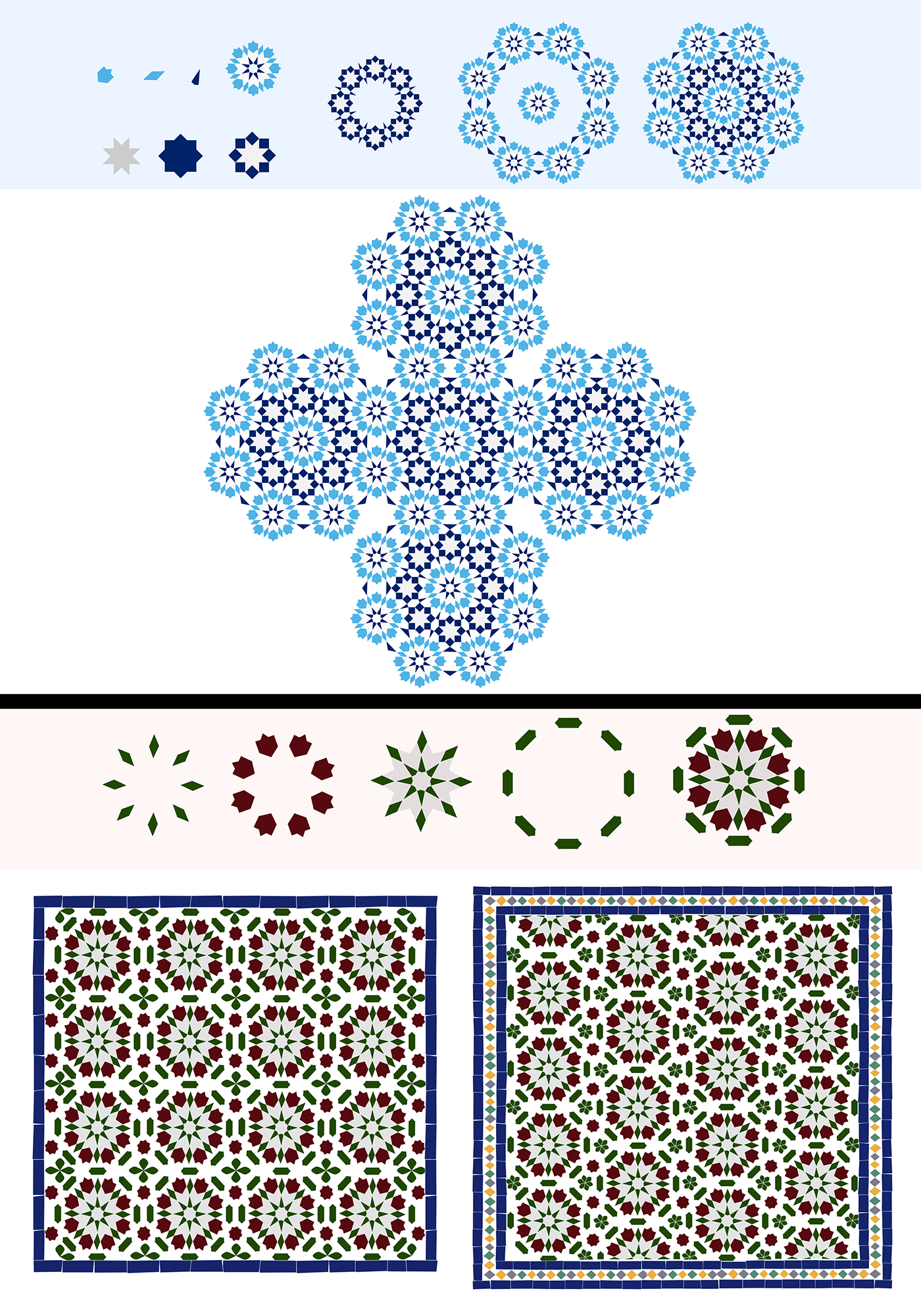 colorful Fashion  floral geometric design islamic mosaic pattern wall art Zellige   zellij