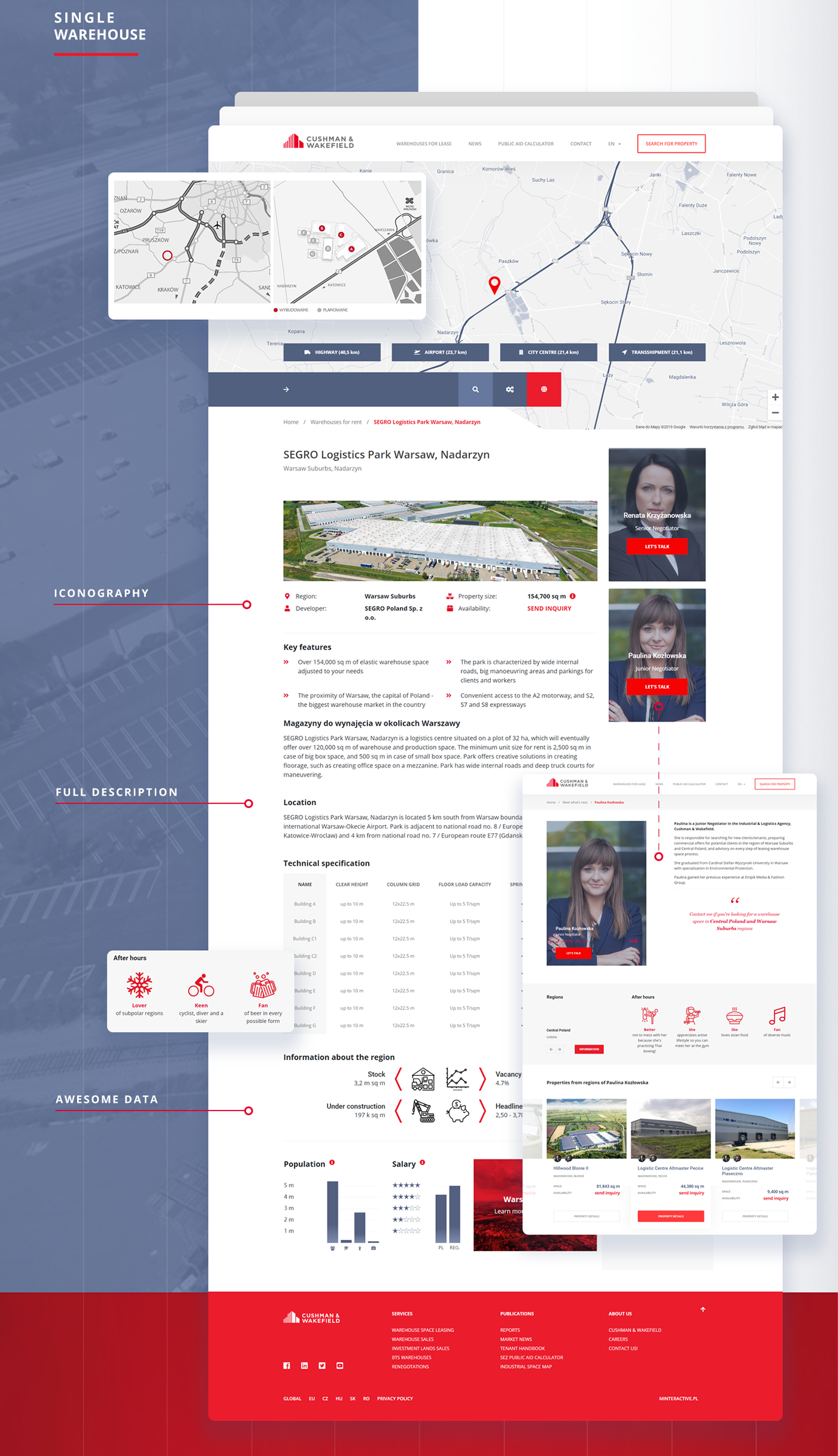 Website corporate red warehouse rental business interaction modern Webdesign Isometric