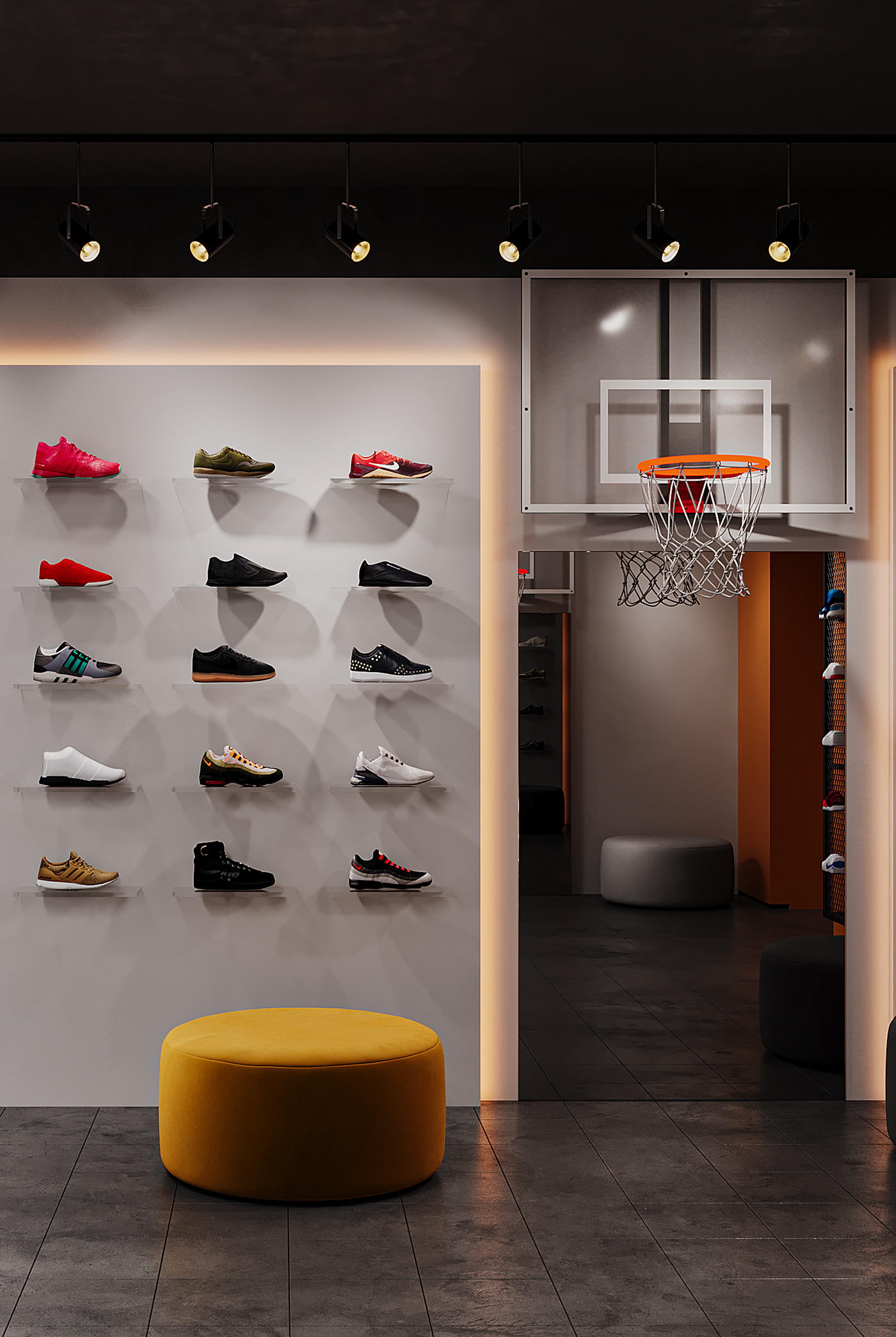3D Visualization modeling Render Shoe Store shoe shop basketball Interior Visualization 3D-визуализация Визуализация интерьера