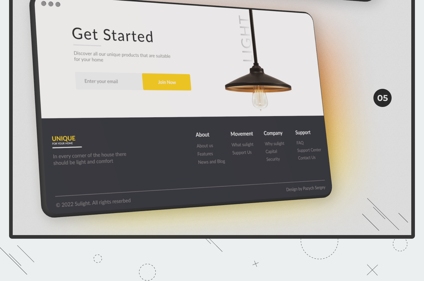 Promo website UI UX design for the sale of lamps and lighting devices