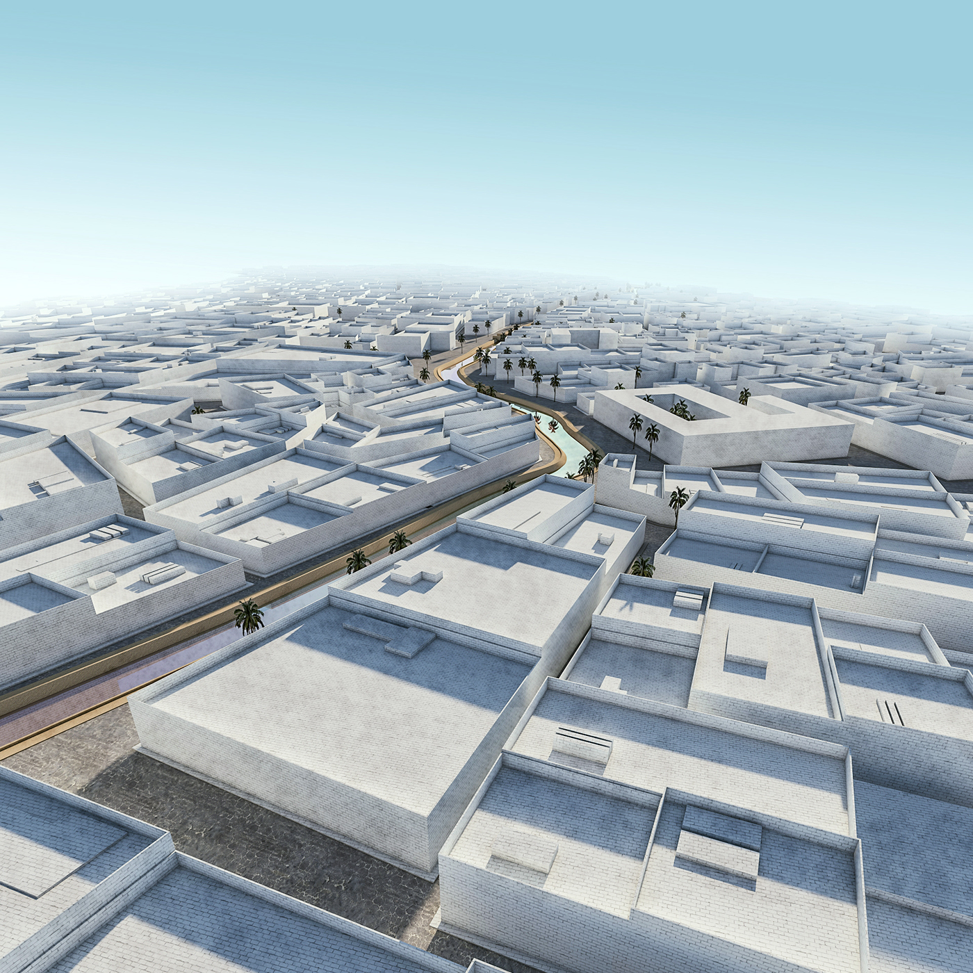 Urban city basra district canal heritage 3D visualisation organice brick