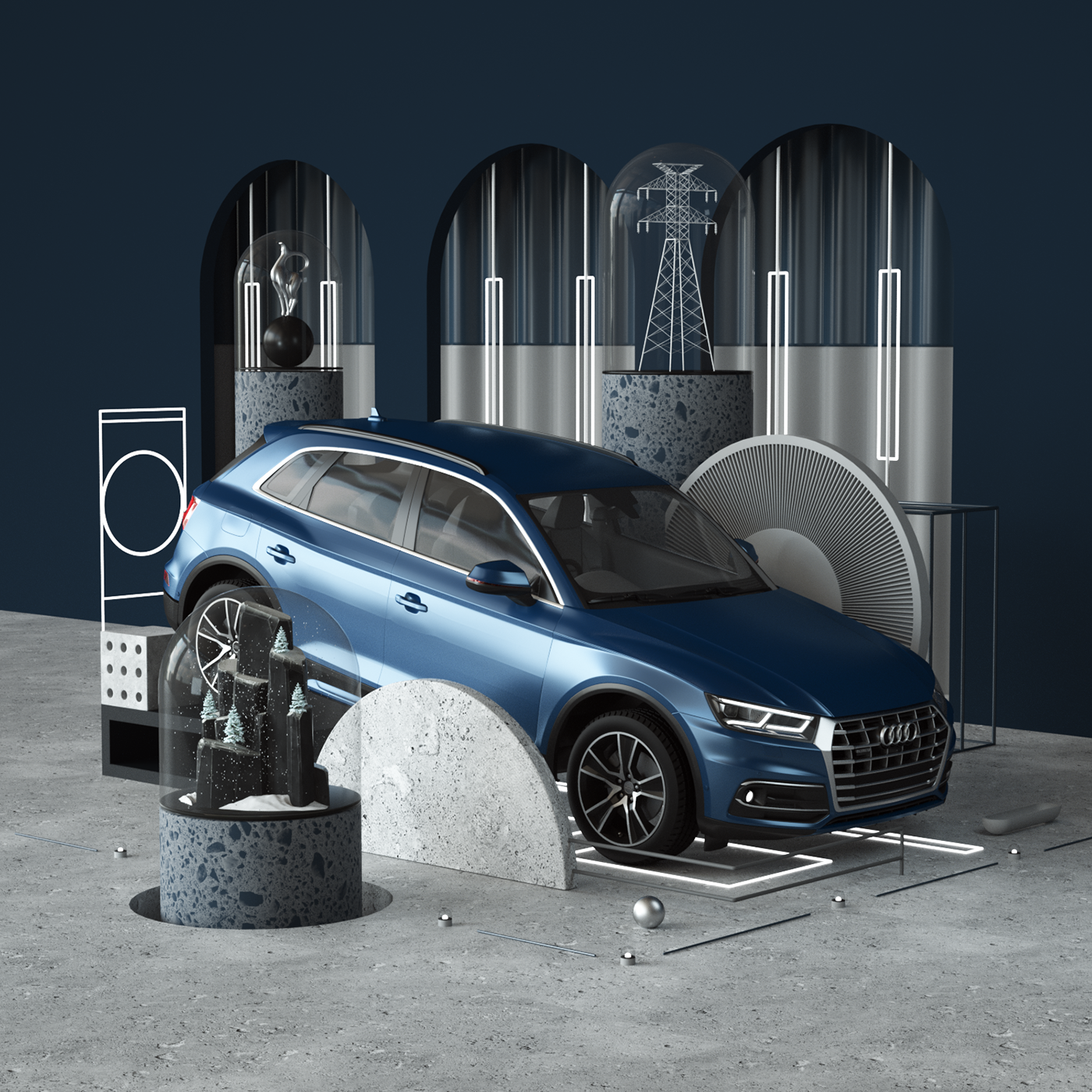 Audi car automotive   modern set abstract design 3D CGI c4d