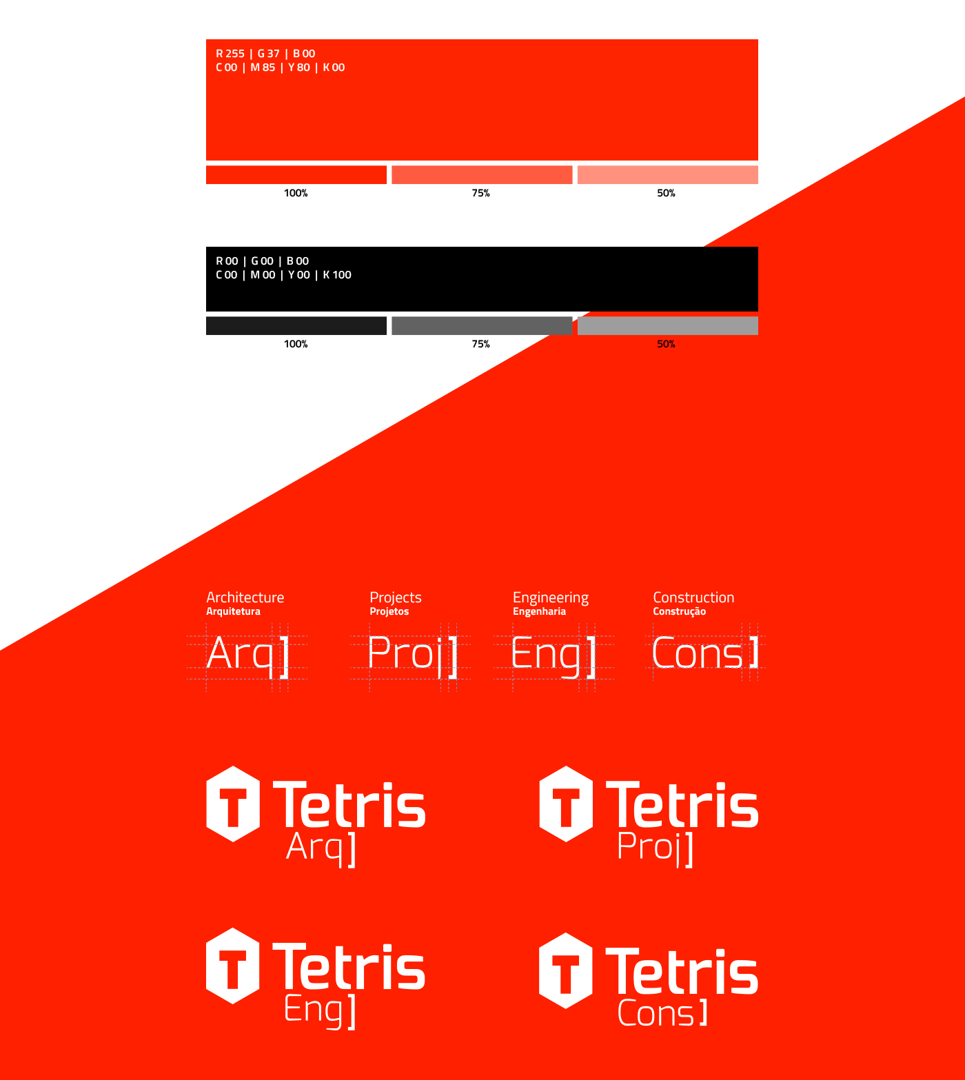 tetris brand logo identity identidade visual identity Isometric Perspective red blue modern Brazil Brasil Mockup