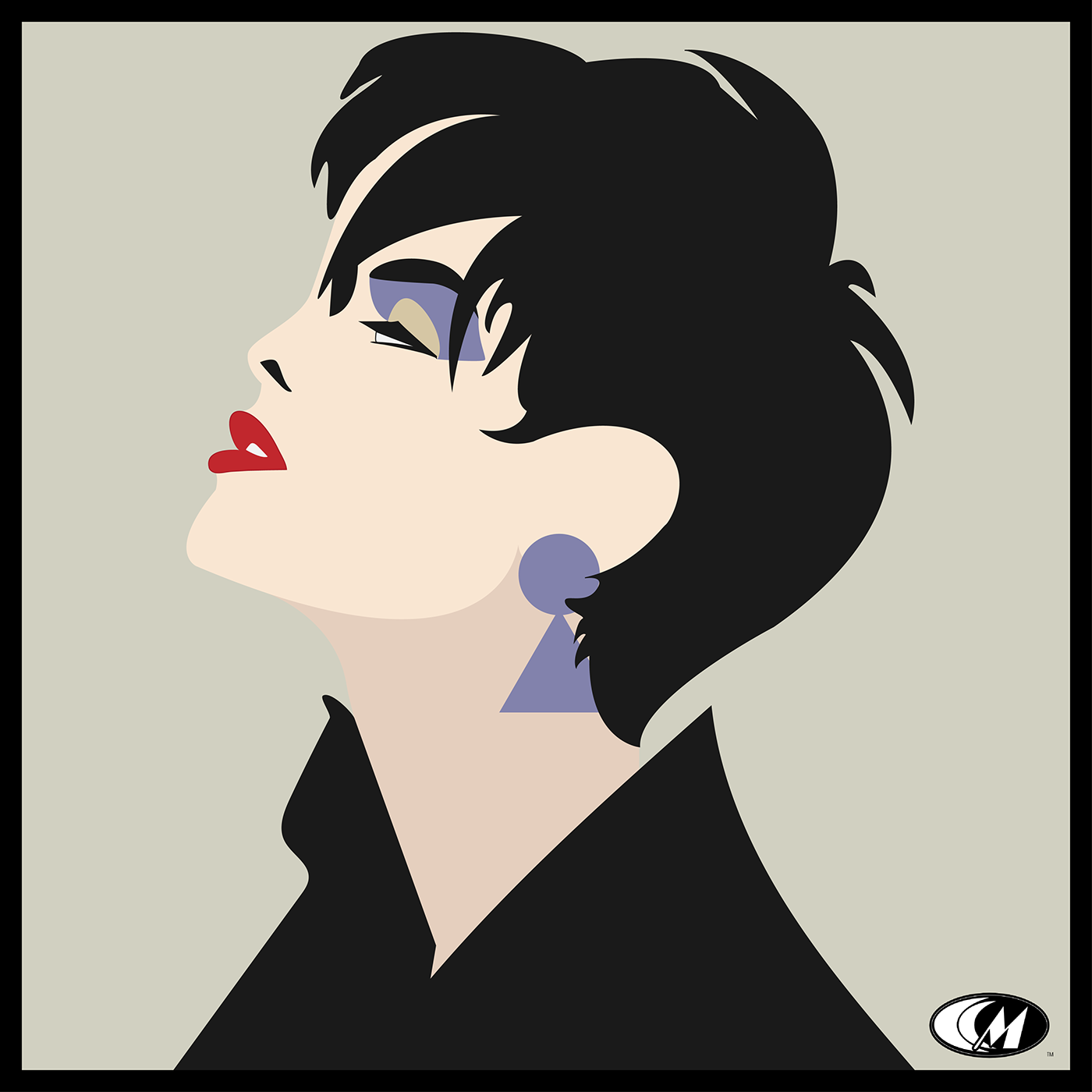 Fashion  minimalist Monochromatic vector black hair contemporary design lipstick beauty earrings