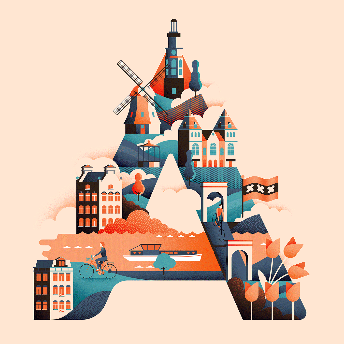 illustrated type illustrated cities amsterdam copenhagen barcelona dublin edinburgh poster Travel Holiday