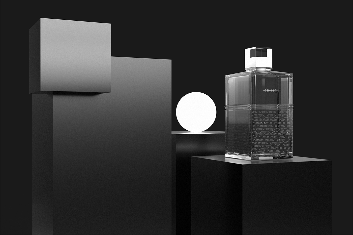 black bottle cube drink gin glass Glitch liquor minimal spirit