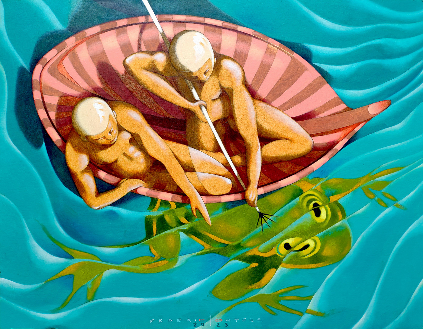art Paintings illustrations frog Hunters sea Boats surreal oniric imaginary