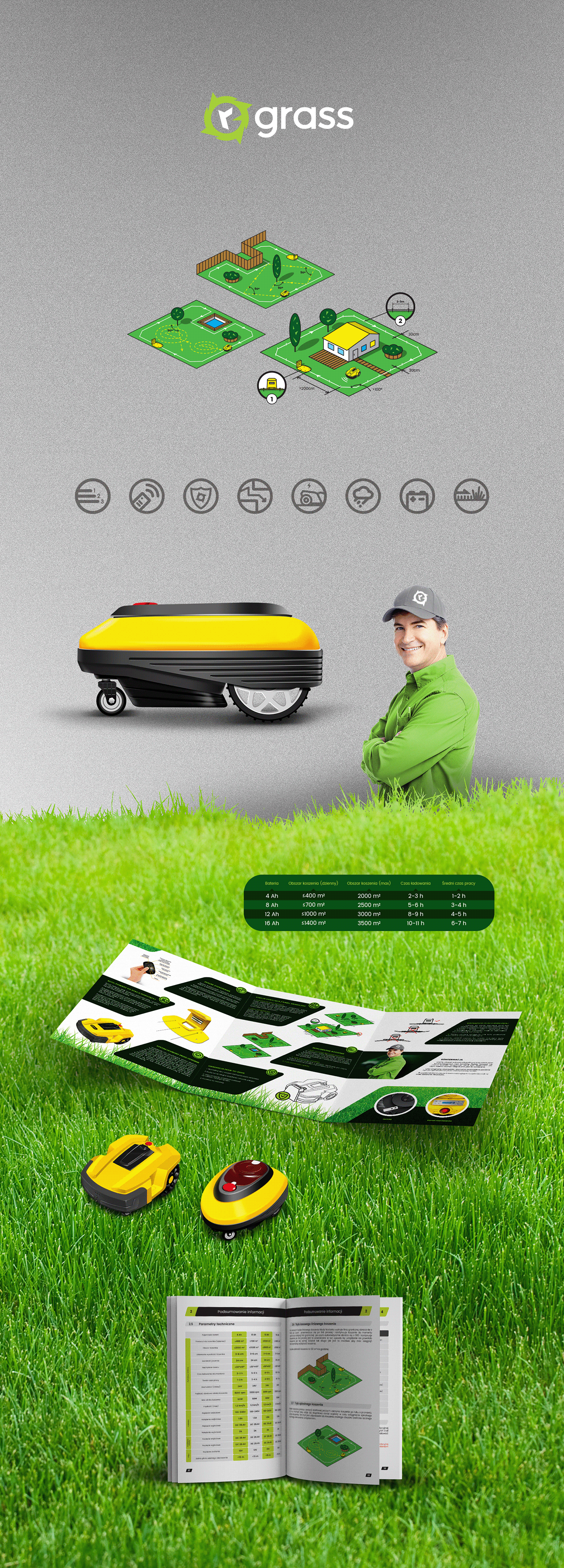 grass robotmower green logo branding  icons instruction poland aleart_design