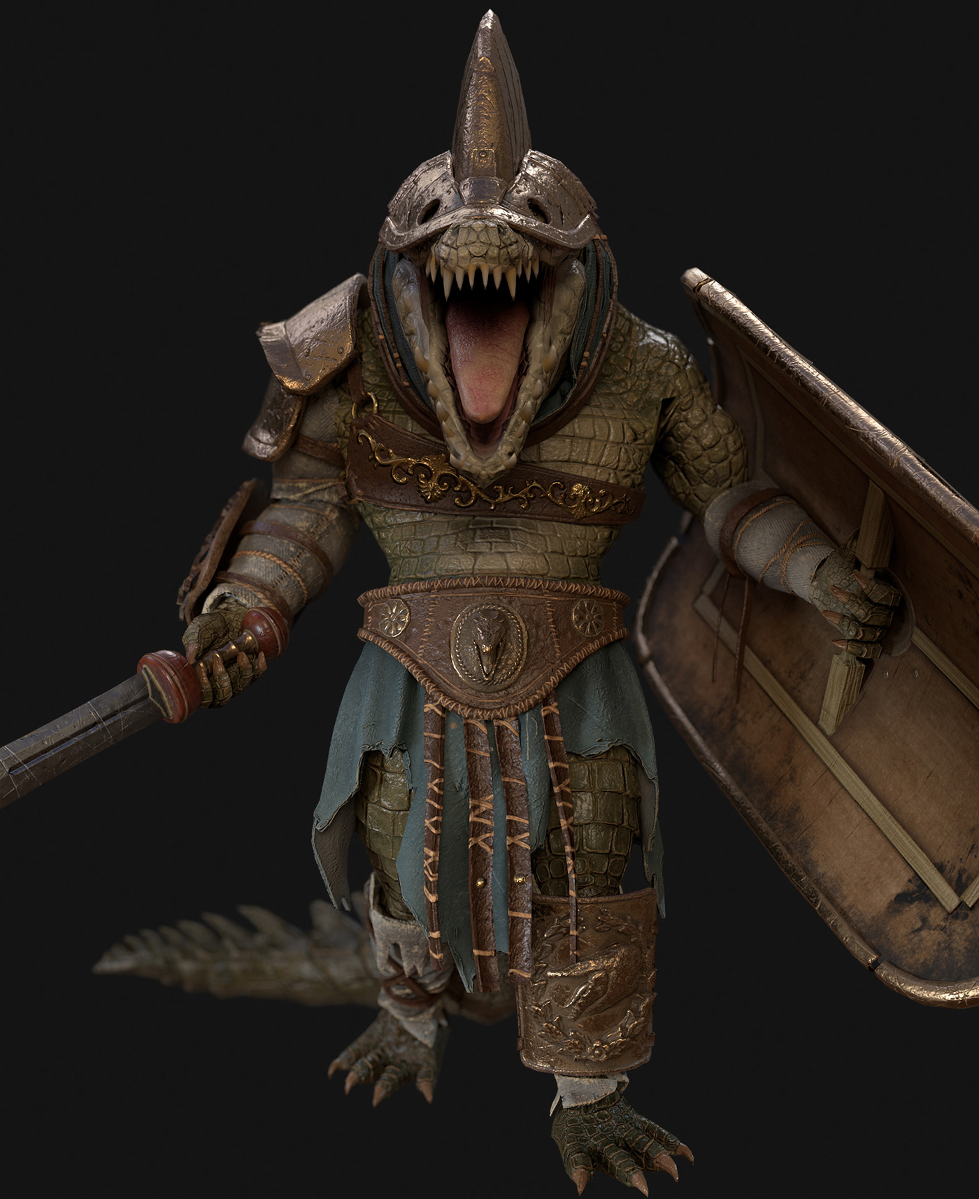 3D Character creature crocodile fantasy Gladiator PBR real time