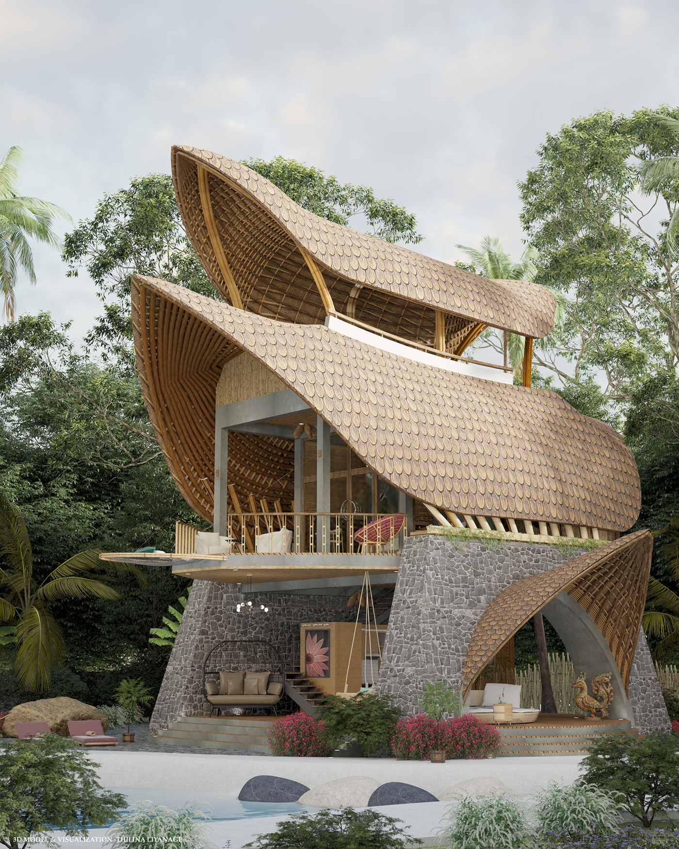 architectural design architecture archviz bamboo architecture bamboo design concept exterior Render Villa visualization