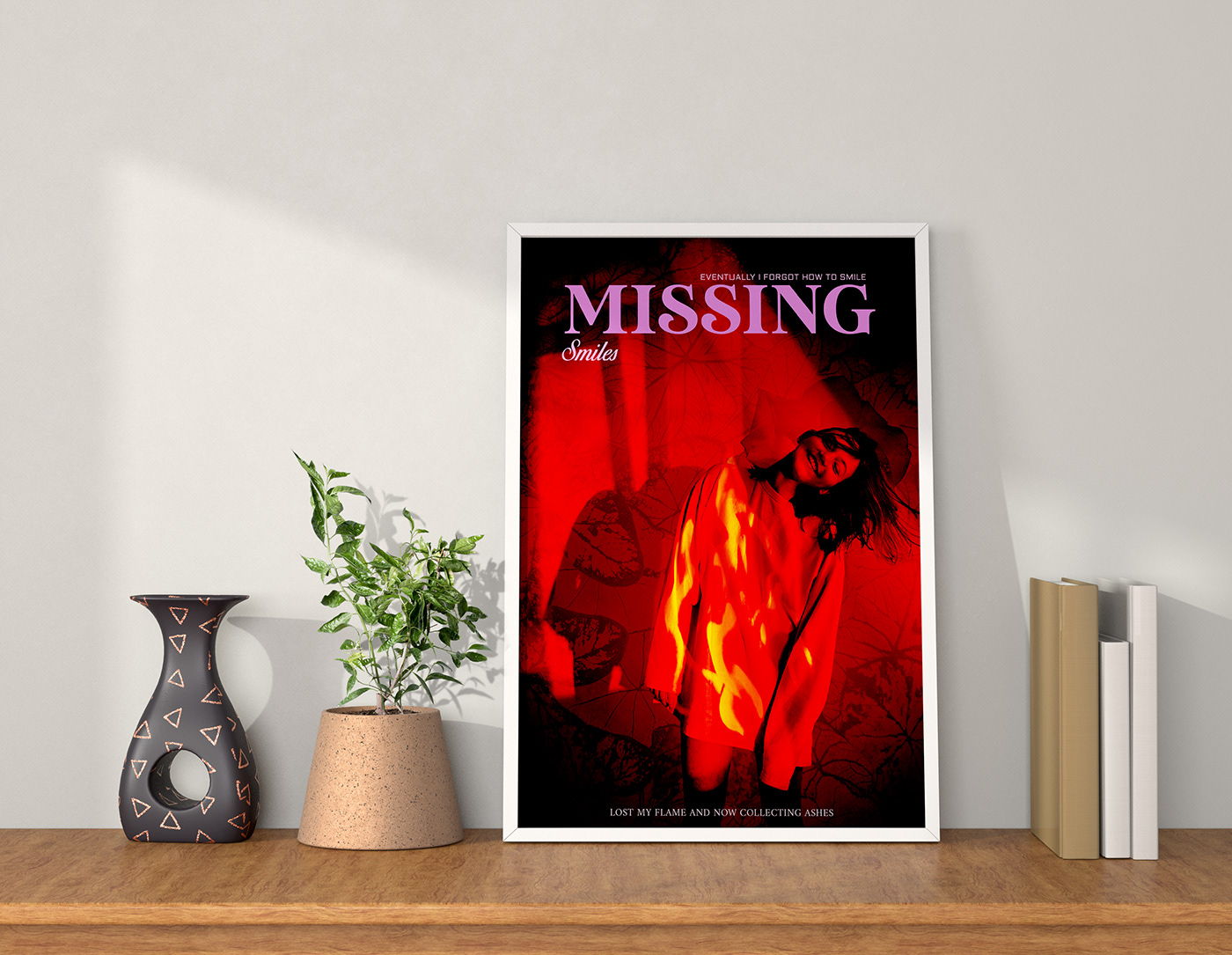 red missing smile flame poster design graphic design  photoshop typography   Poster Design