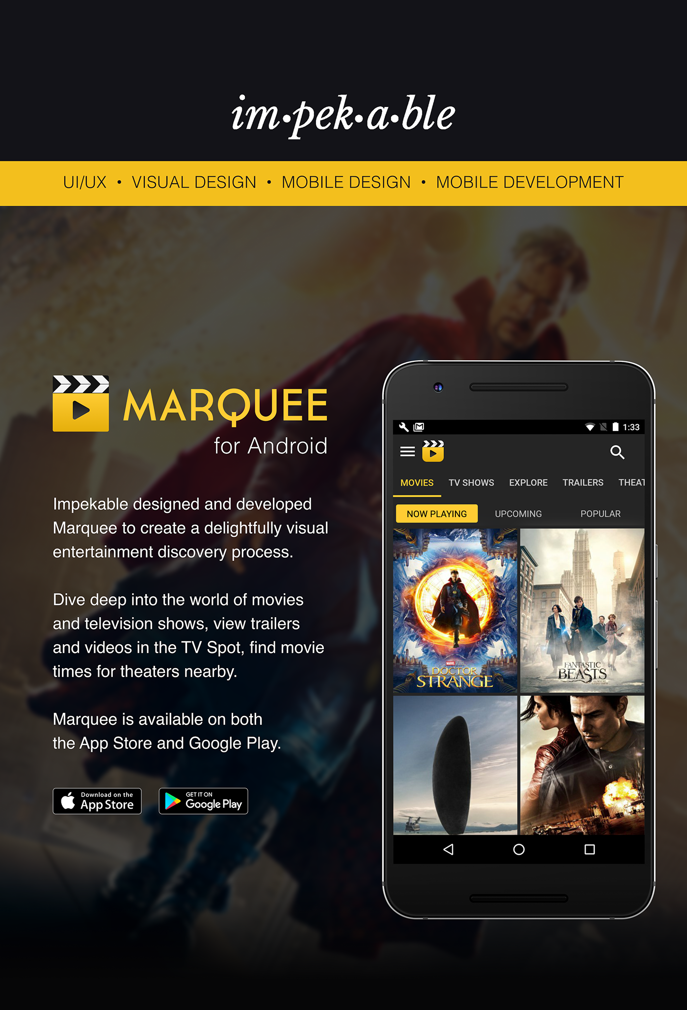 Movies Entertainment UI ux android television trailers mobile development visual design