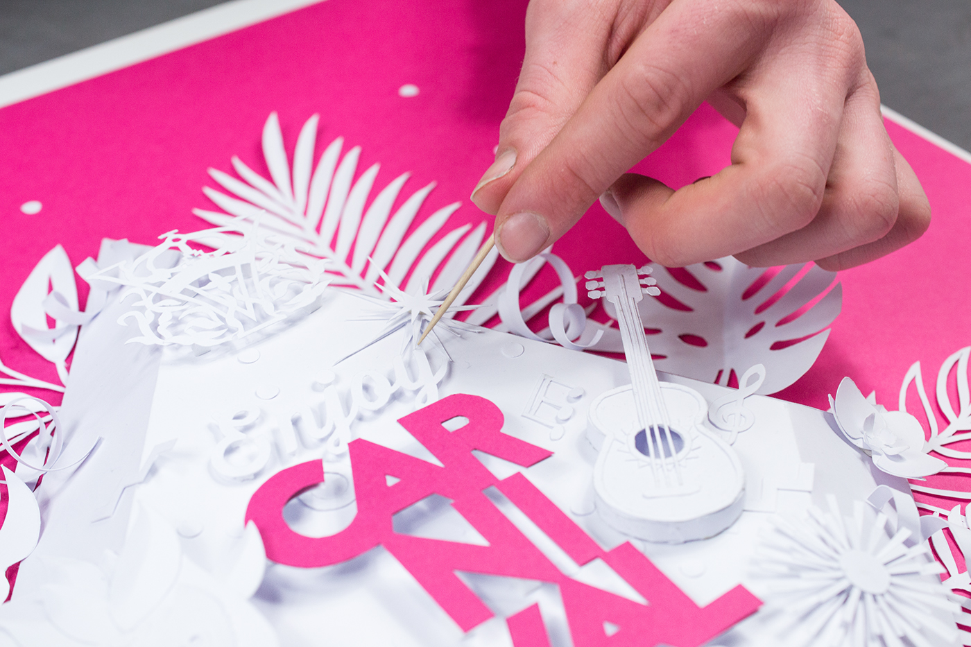 paper design papercut Carnival pink White vegetal