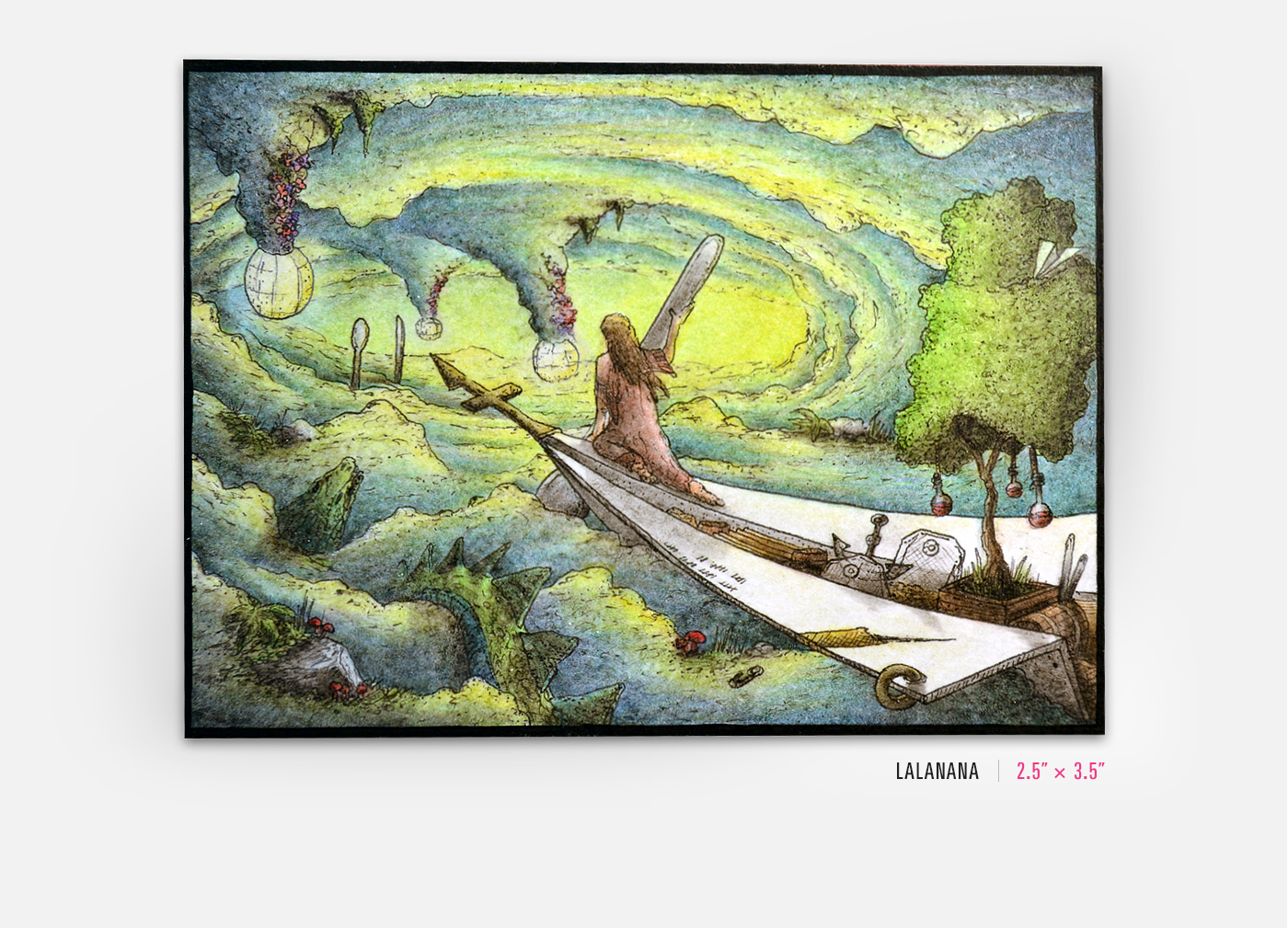 colored pencil pencil ink art trading card aceo Small Format Art fantasy surreal ILLUSTRATION  Drawing 