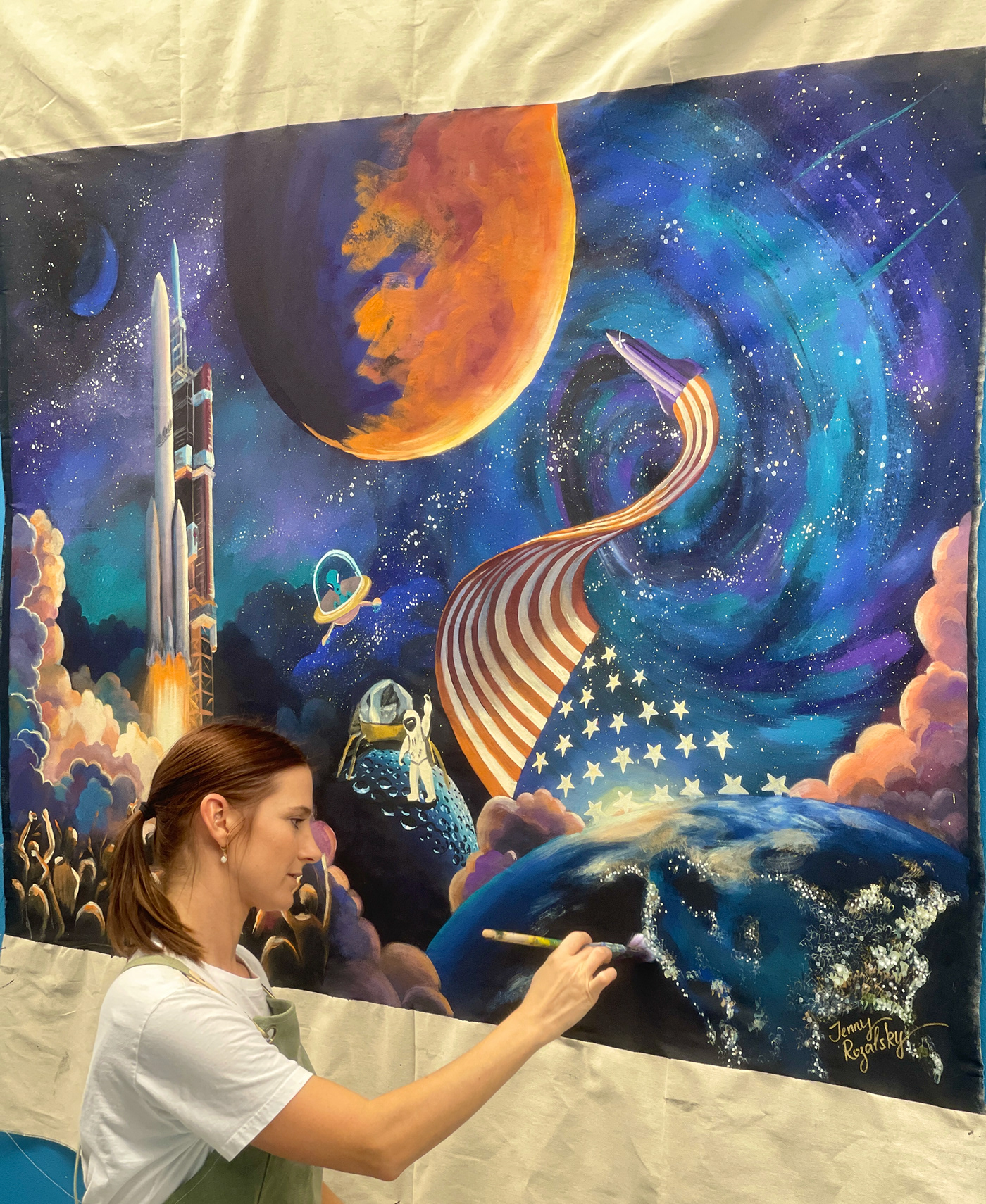 Space  spacex nasa blue origin mars space travel cosmos cosmic art mural on canvas space art