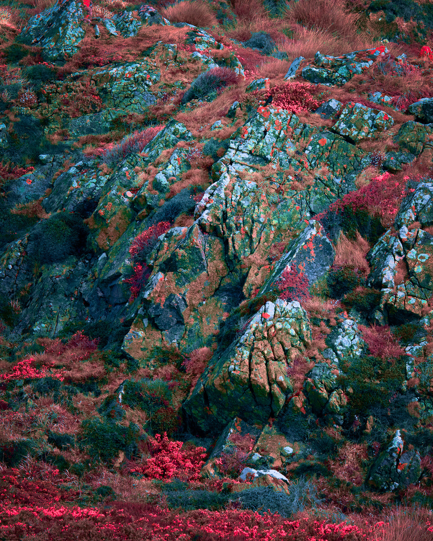 alien cliffs color colour cornwall geology glow infrared Landscape rock