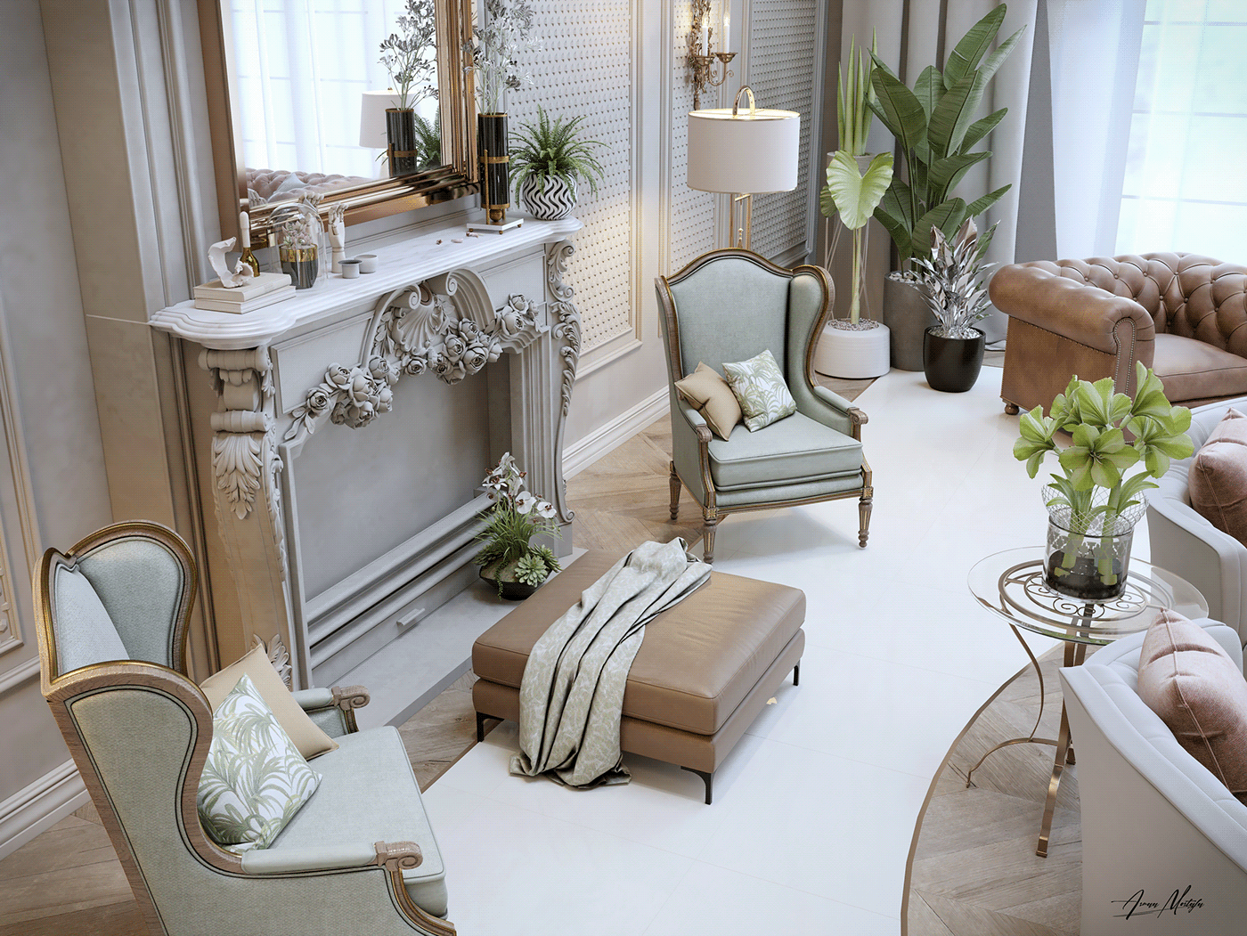 3D Classic design doha Interior luxury palace Qatar visualization vray