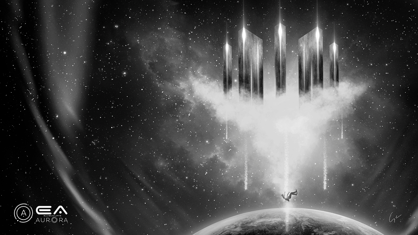 Aurora Collective black and white digital Photobashing Space 