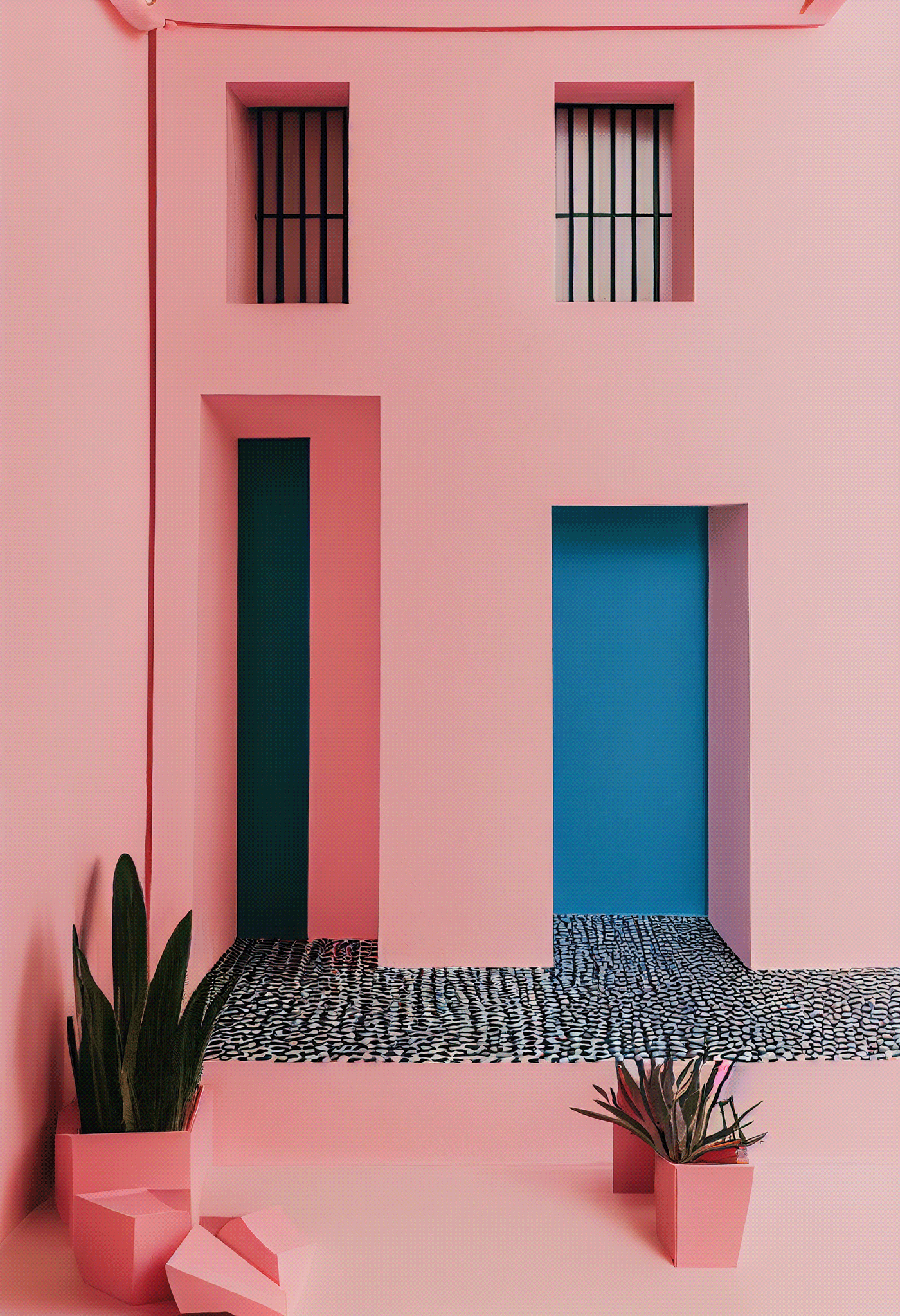 ai architectural architecture boutique hotel midjourney Nature pink plaster sea