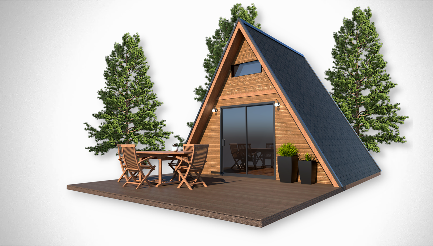 modern mountain cabin,alpine style mobile,home vacation house,3dmodel,mobil...