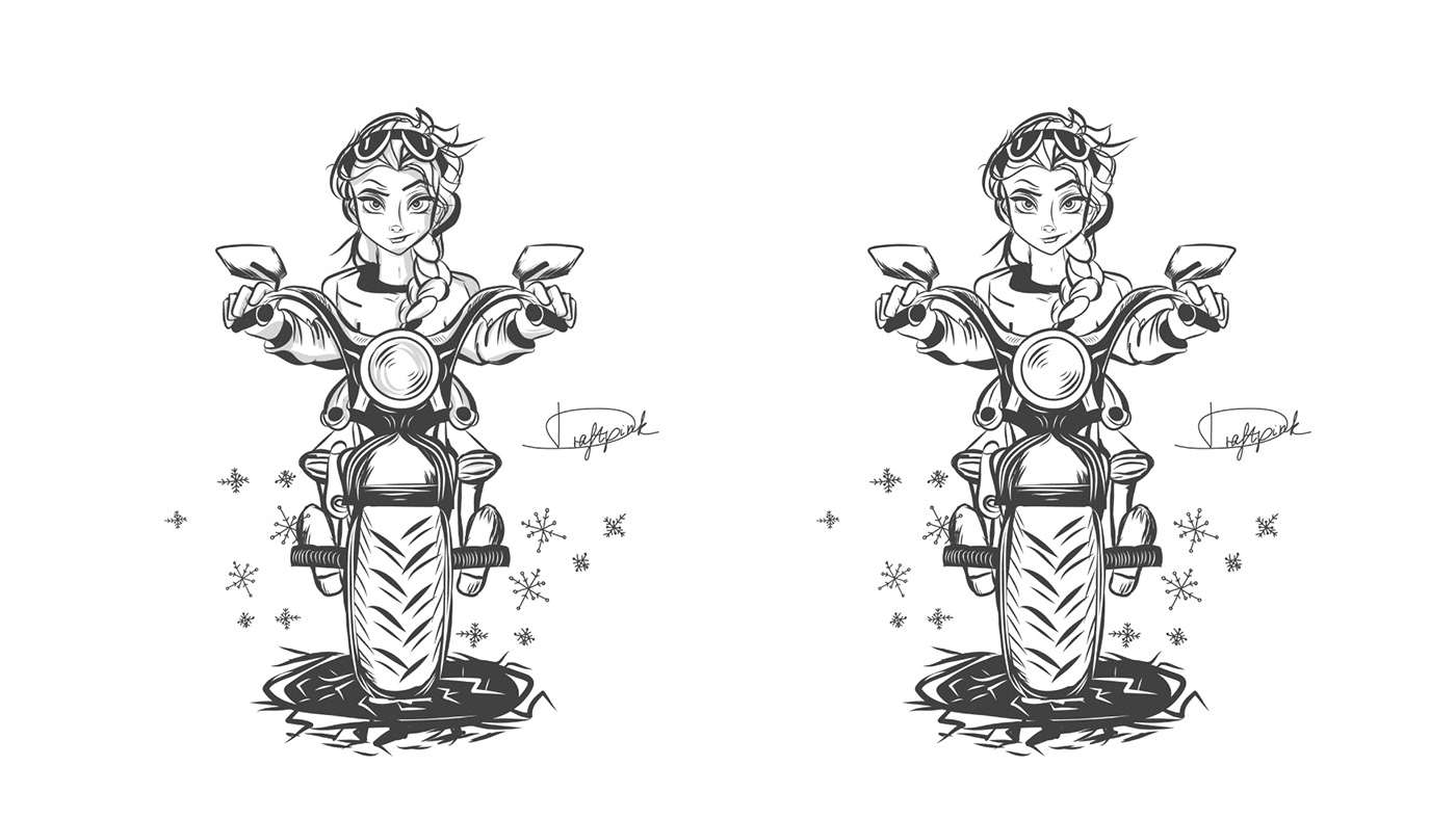DigitalIllustration disney draftpink Elsa frozen ILLUSTRATION  motorcycle Princess t-shirt
