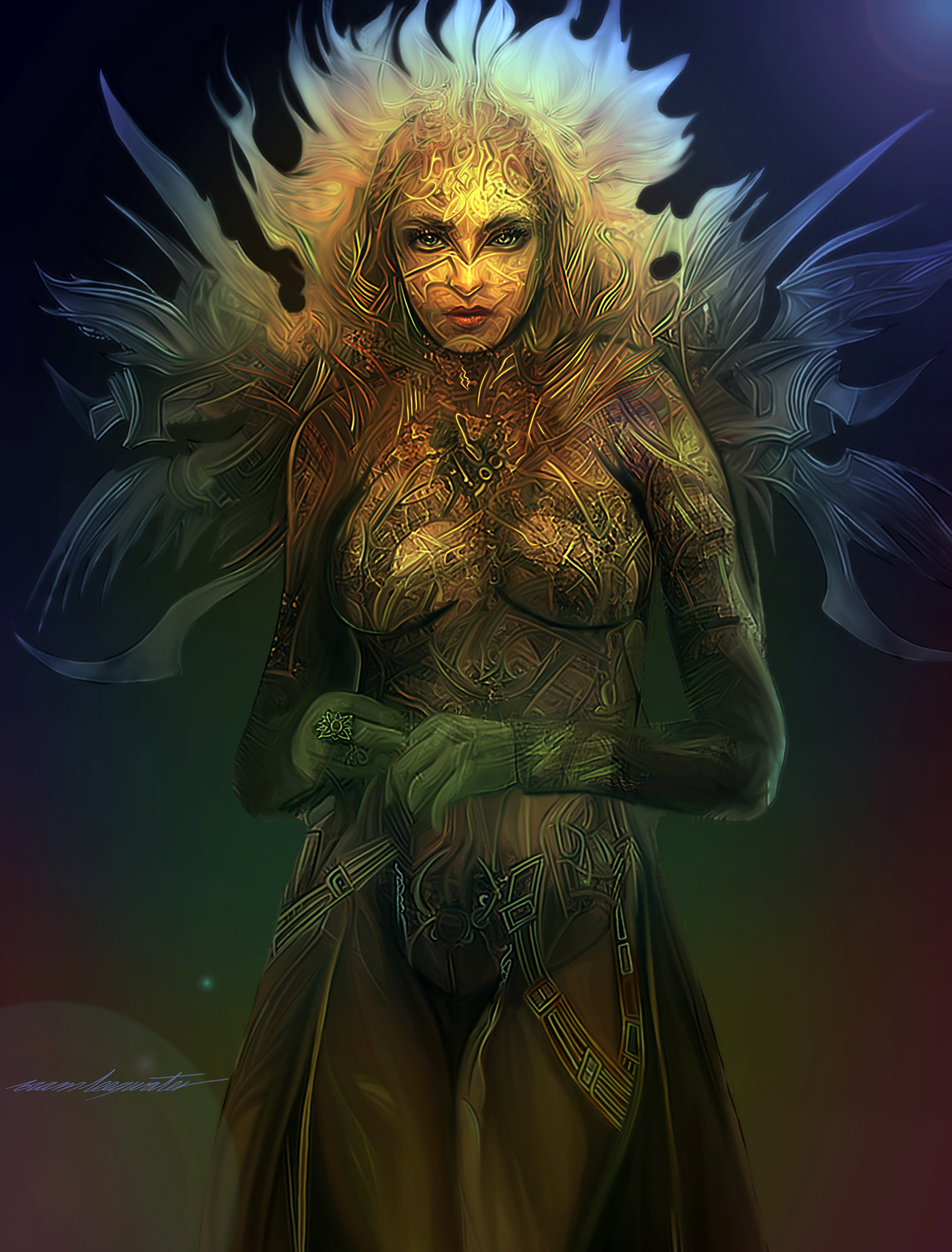 Gold characters character illustration madewithwacom final fantasy wacom bright colors magic the gathering bram leegwater gold colors fantasy art