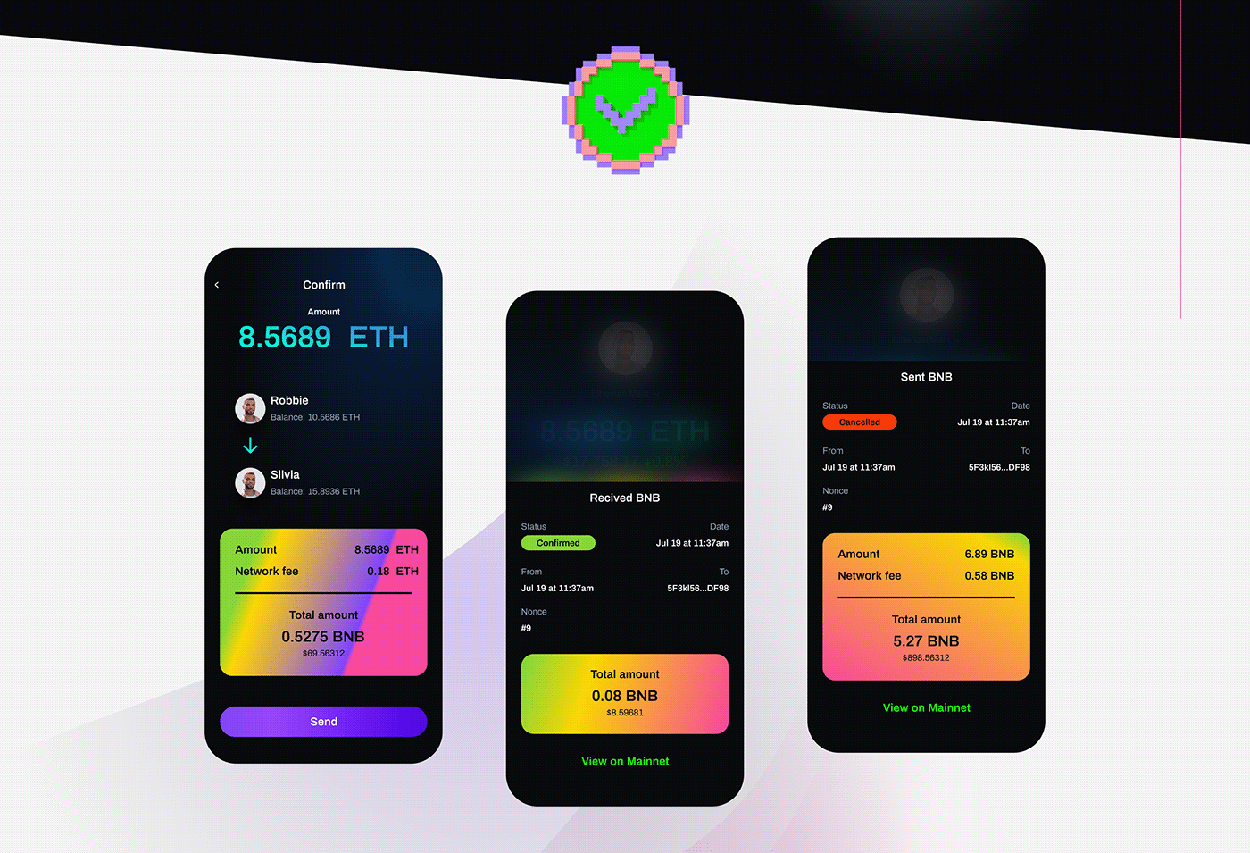 app bitcoin crypto currency gambling nft UI ux WALLET