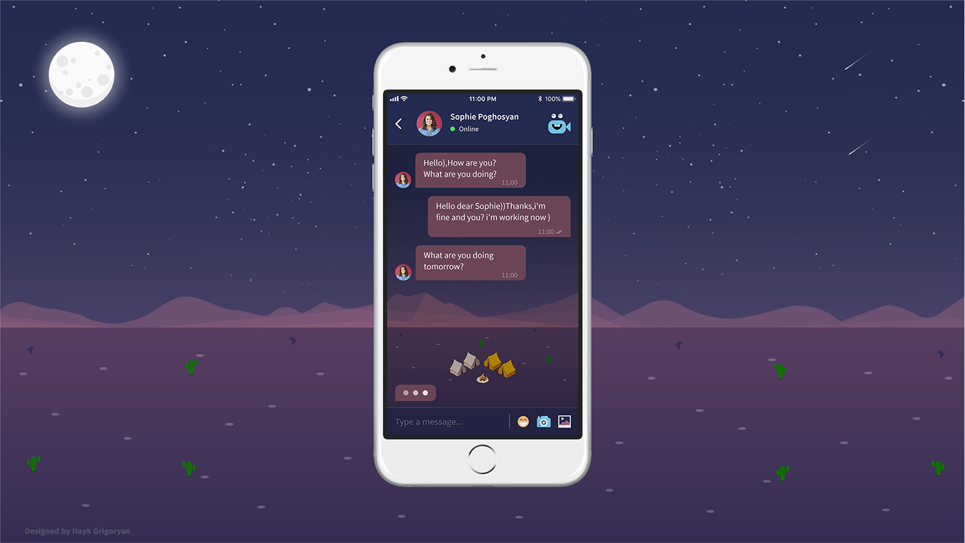 night Chat Chat Ui UX fantasy Night chat mode night mode design iOS chat ui ux night mode ui