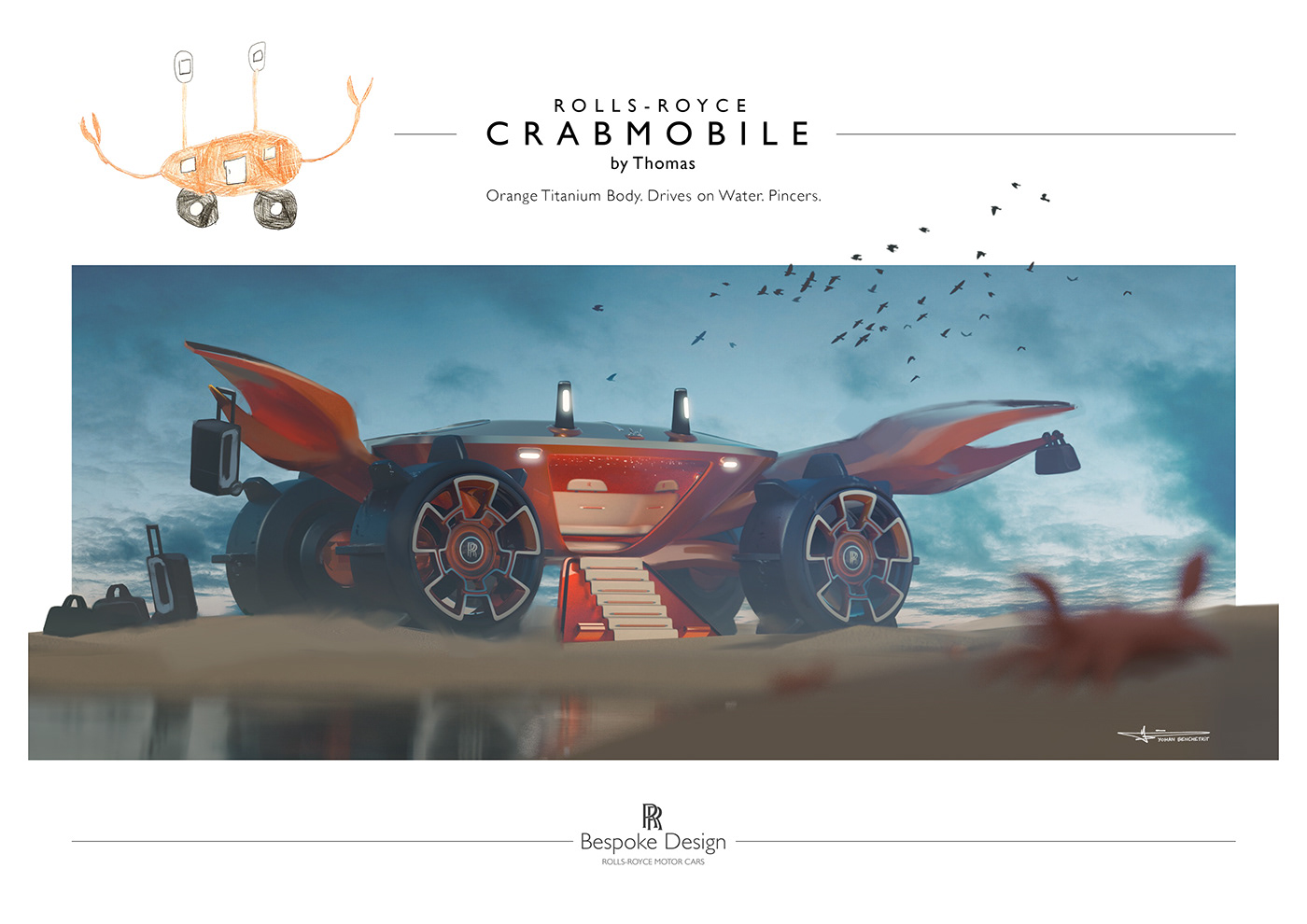 Competition contest crab Crabmobile design Drawing  kid Rolls-Royce